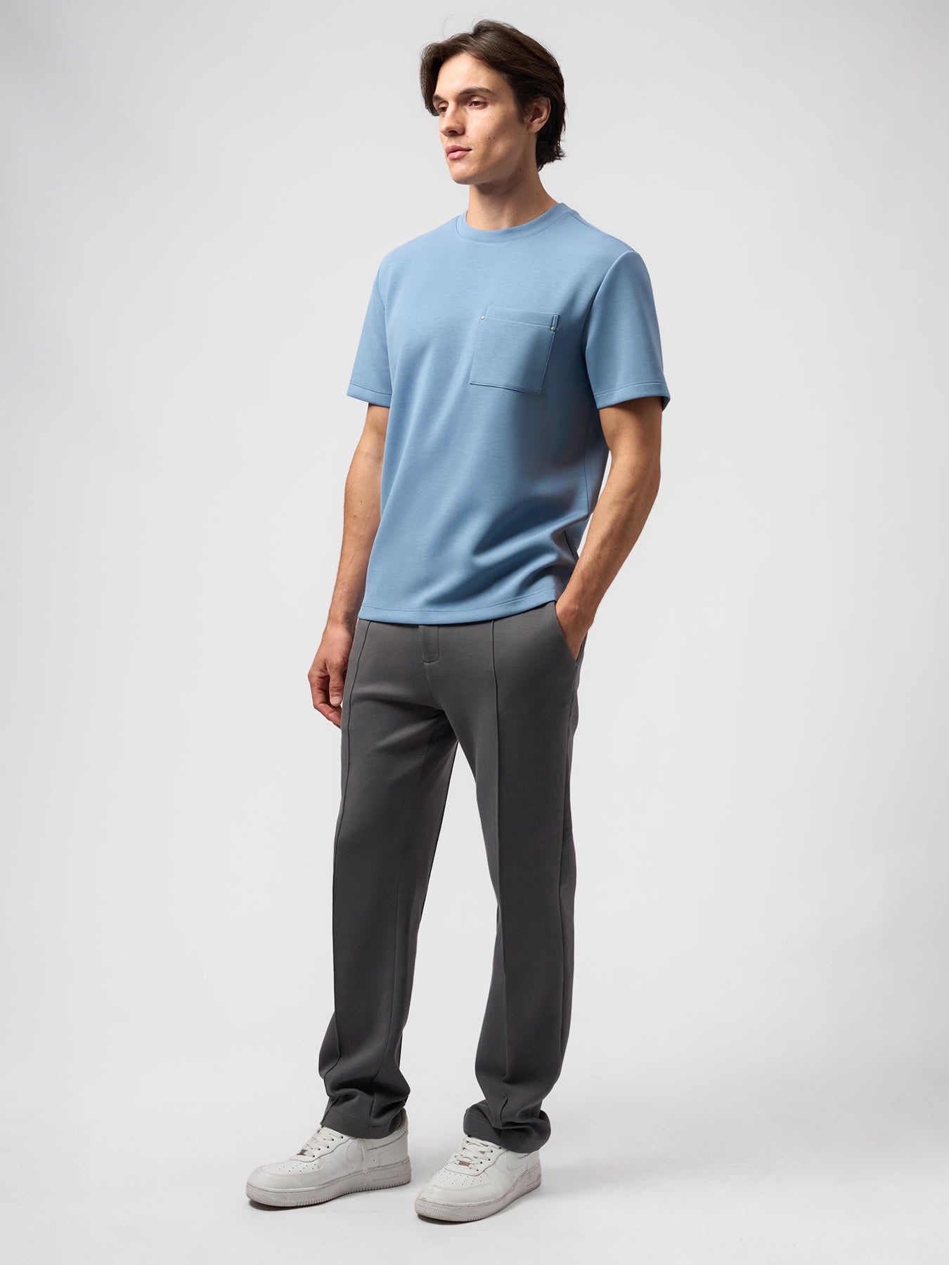 Modal Blend Pocket Tee And Cozyapscer Straight Leg Pant Set