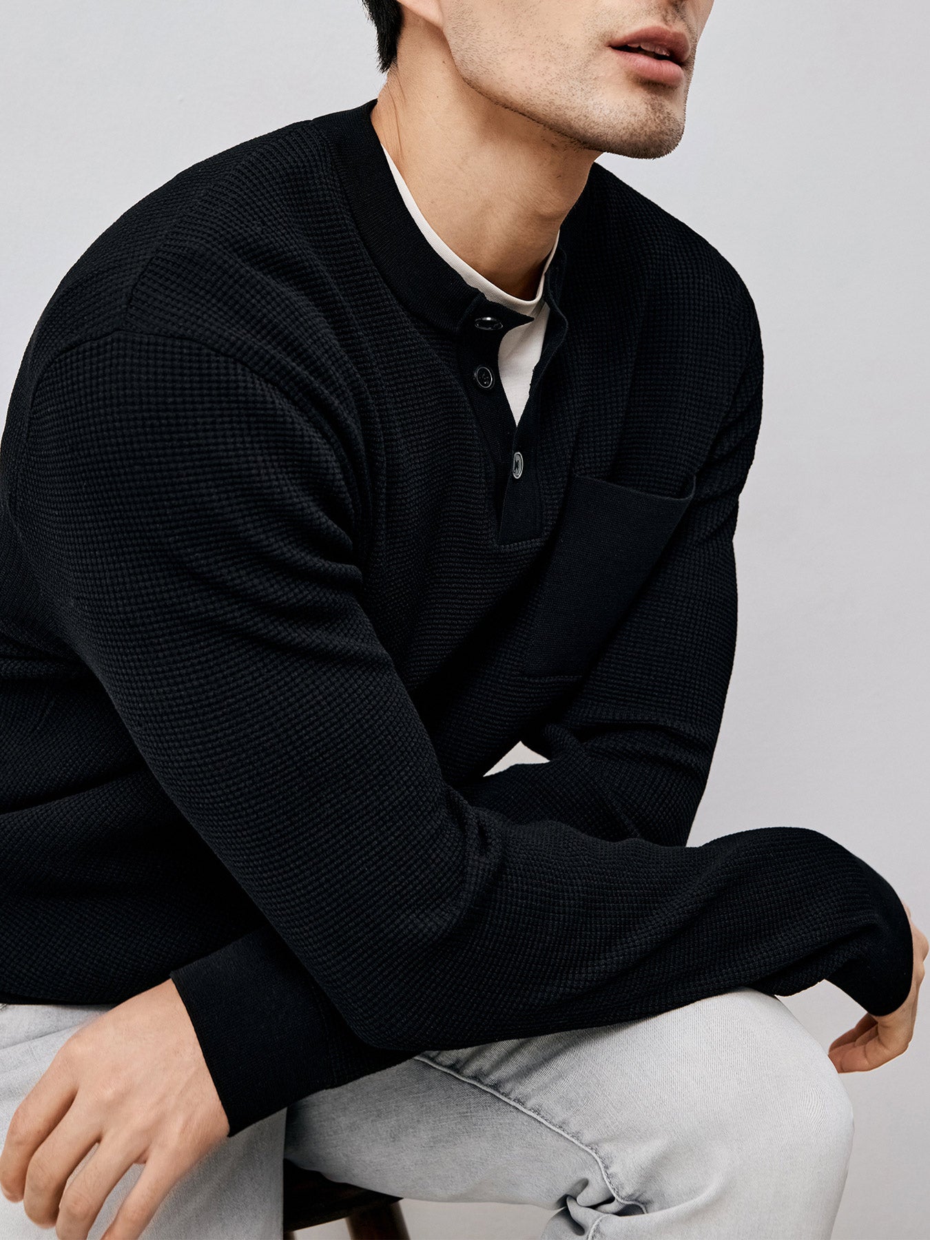 GentleKnit Buttoned Waffle Sweater