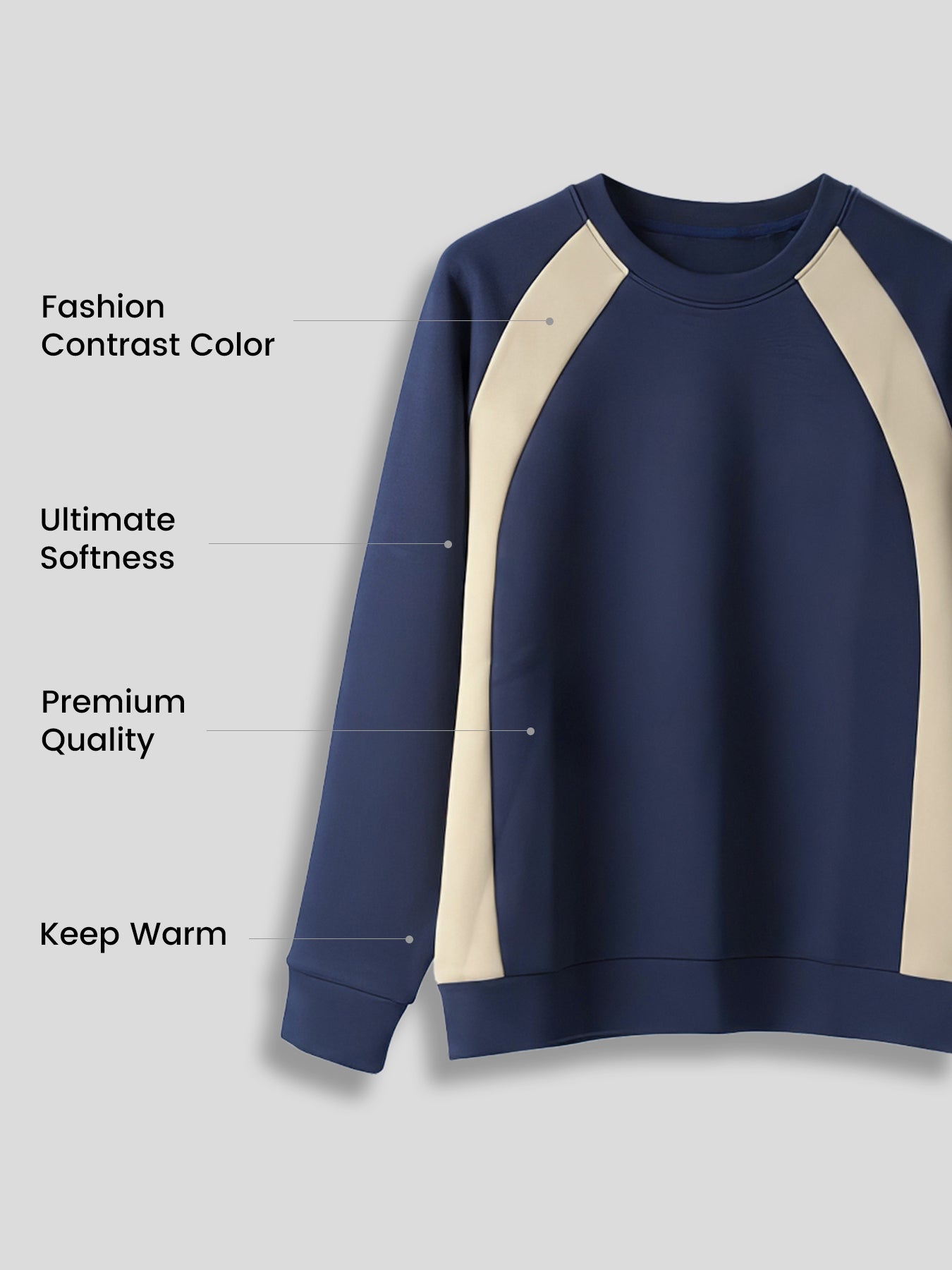 Modal Blend Crew Neck Contrast Color Sweatshirt Stretch