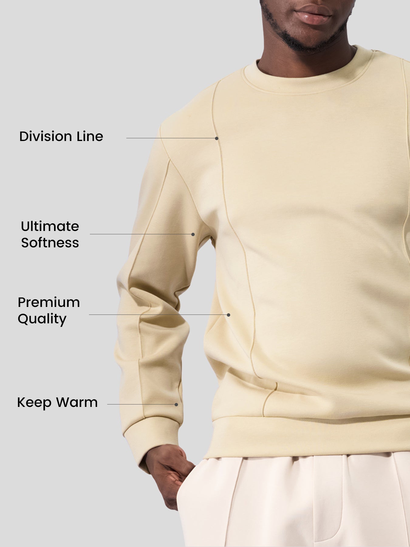 Modal Blend Crew Neck Sweatshirt Panel Stitching Design