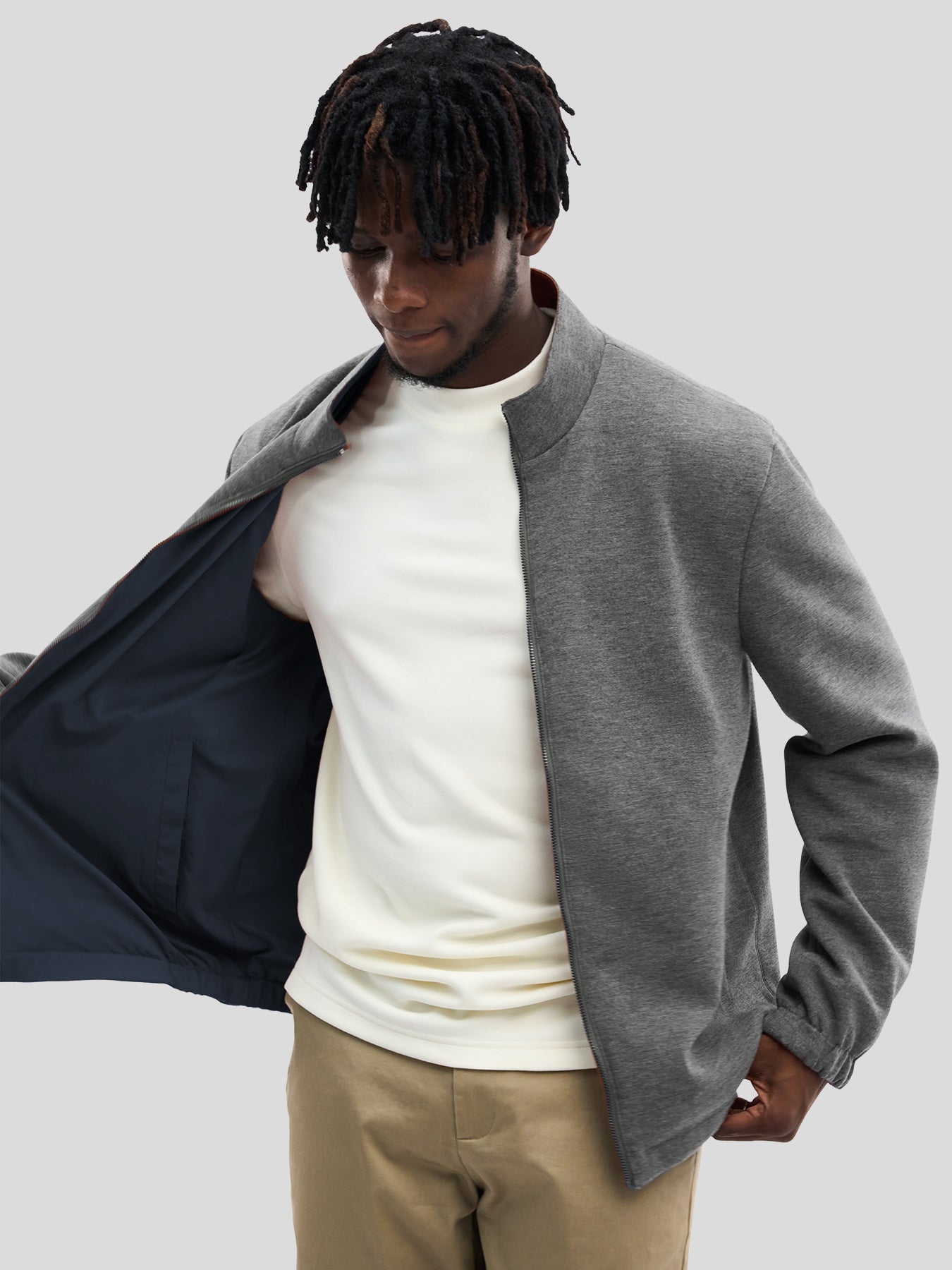 Reversible Windproof Half High Collar Zip Jacket