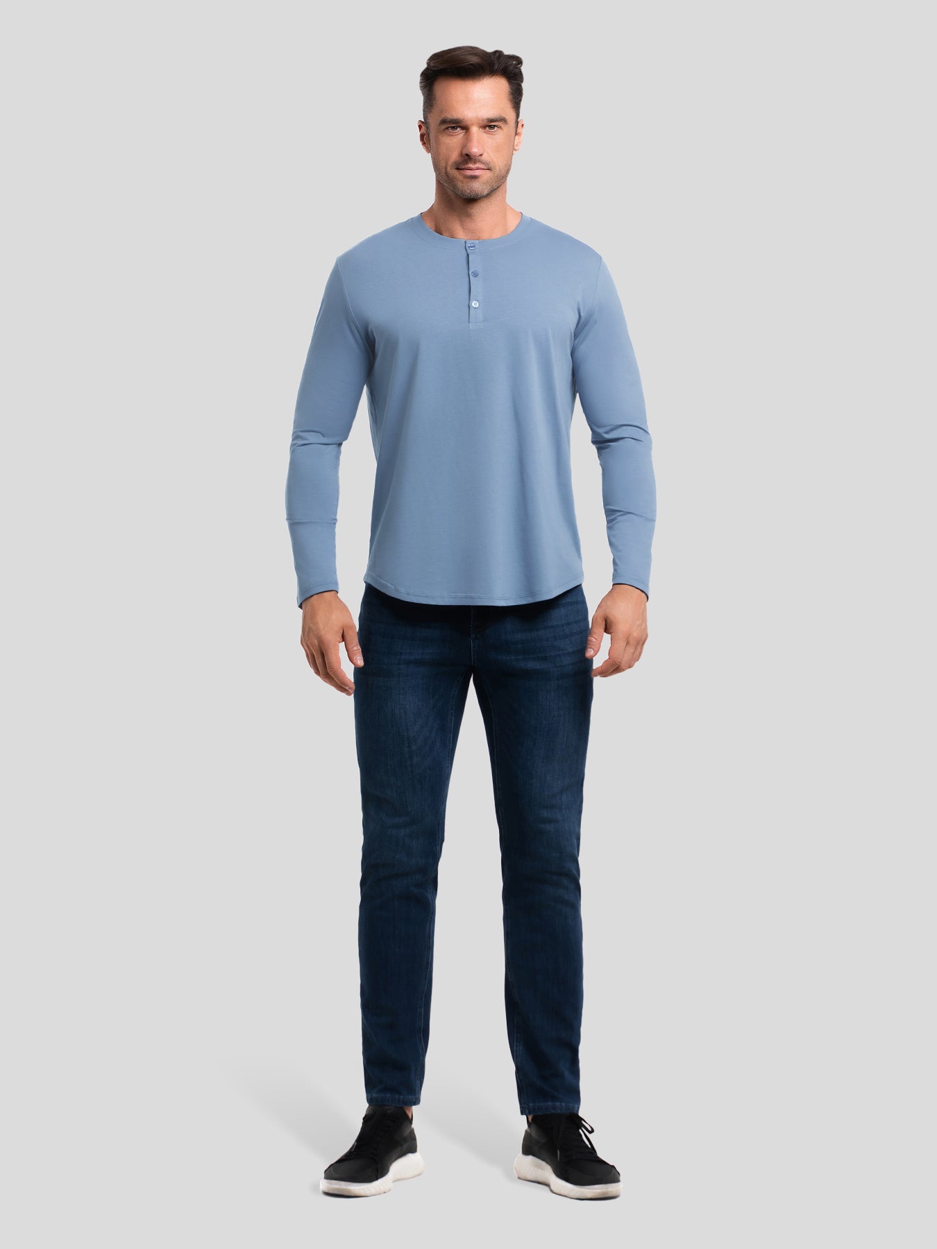 StaySmooth Langarm-Henley-T-Shirt mit Drop-Cut