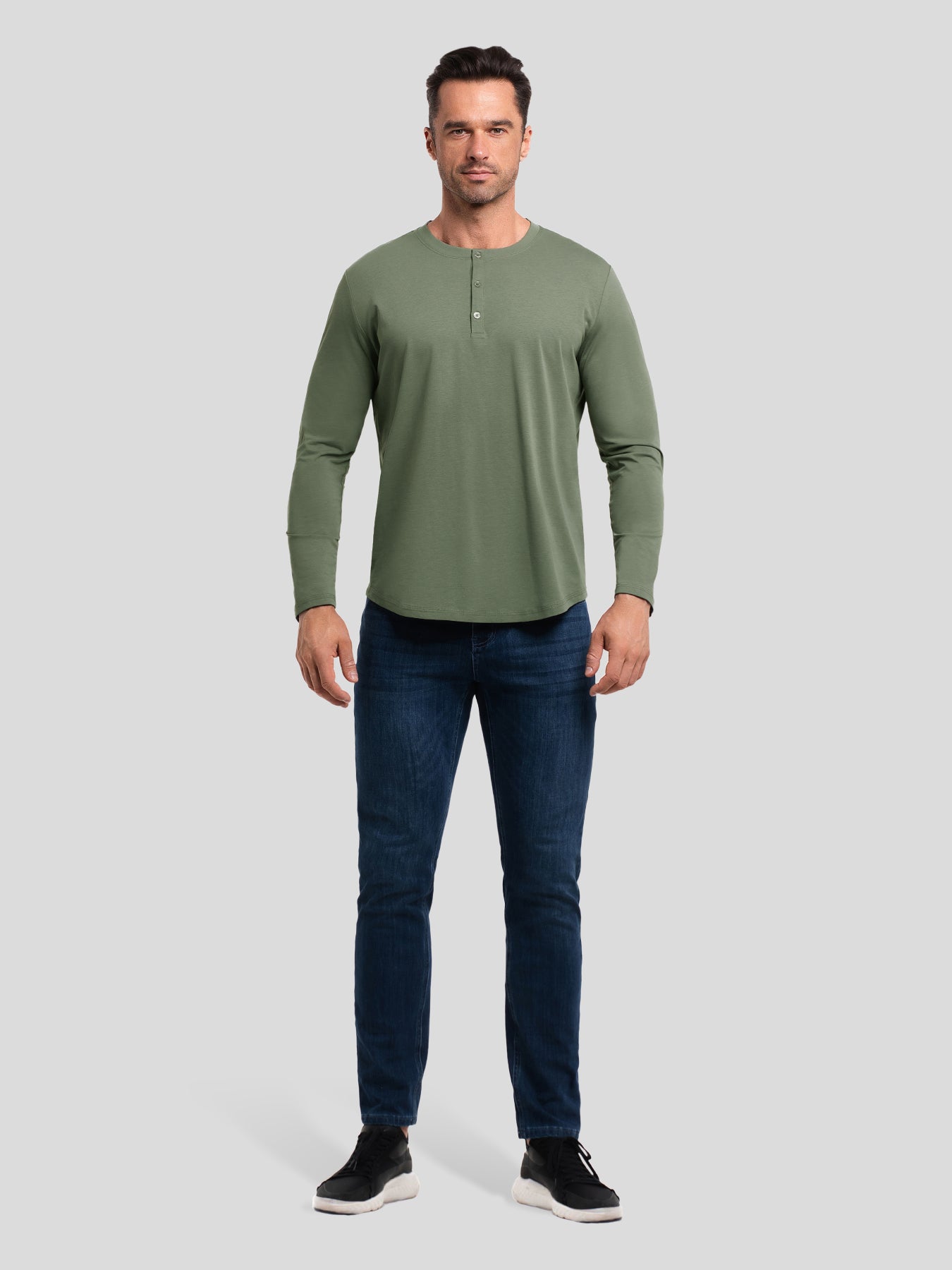 StaySmooth Long Sleeve Henley Drop-Cut Tee