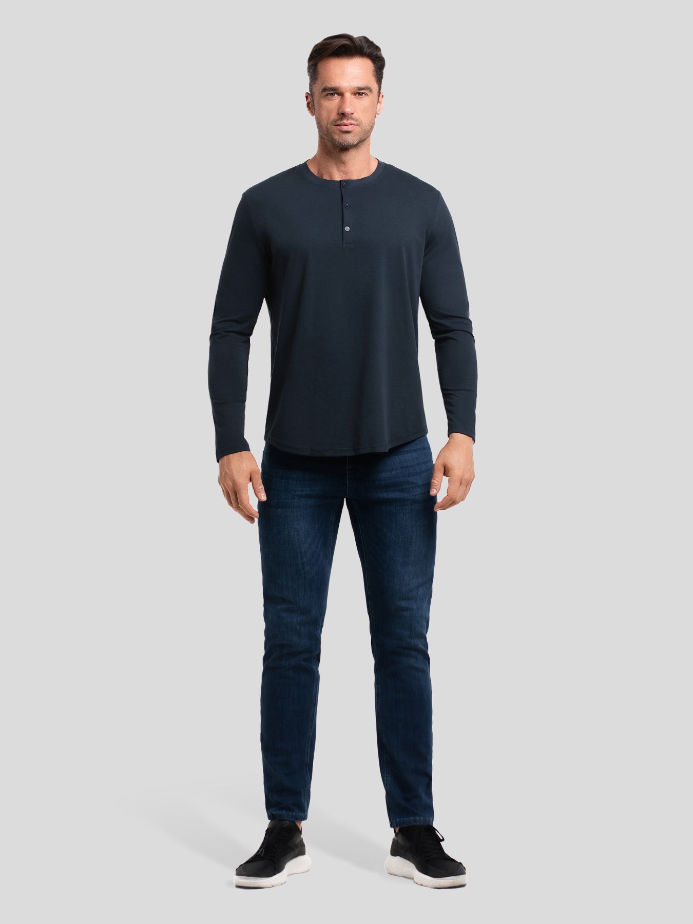 StaySmooth Long Sleeve Henley Drop-Cut Tee