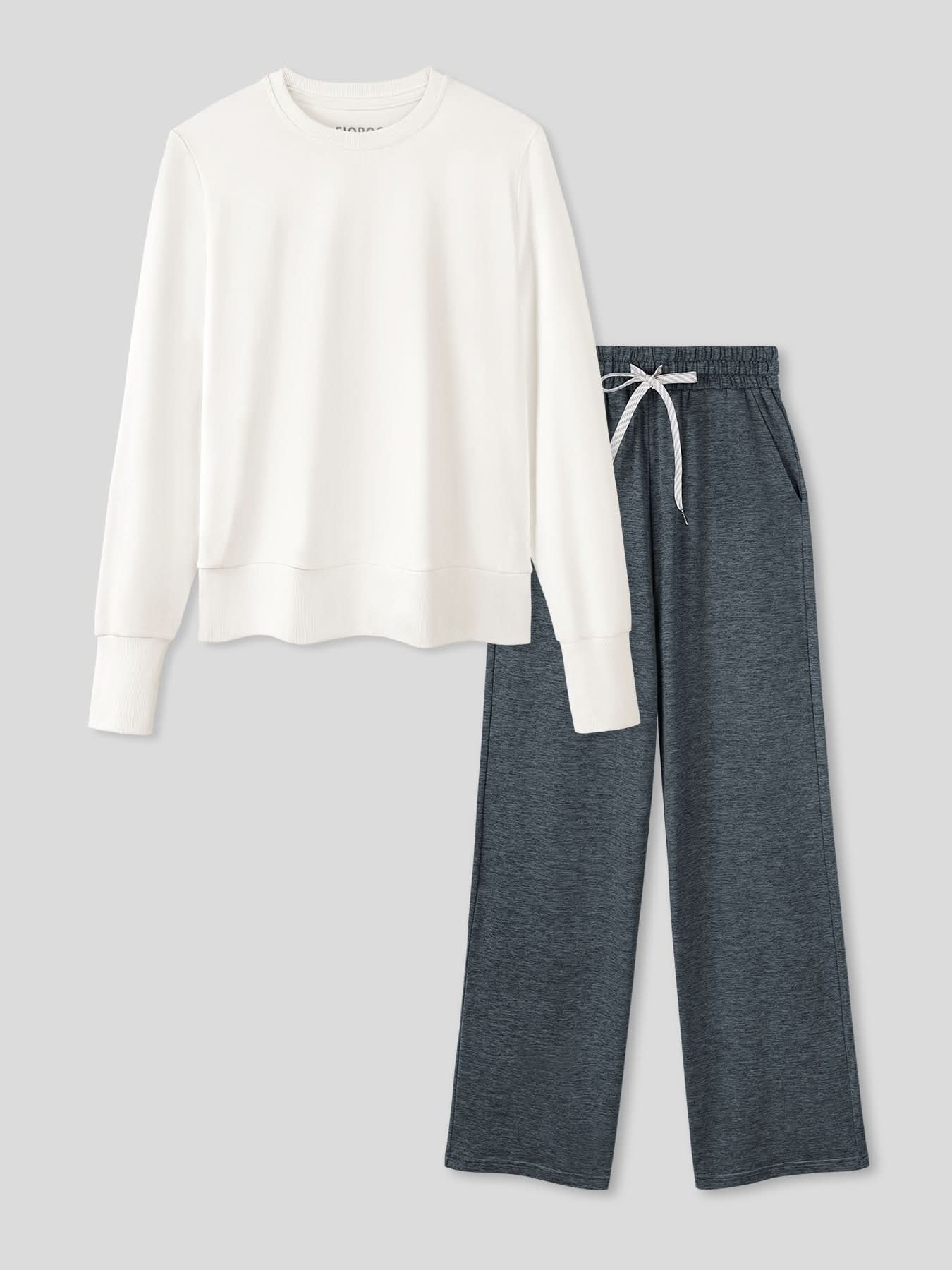 Women Velou Long Sleeve Tee and Wide Leg Pant Set