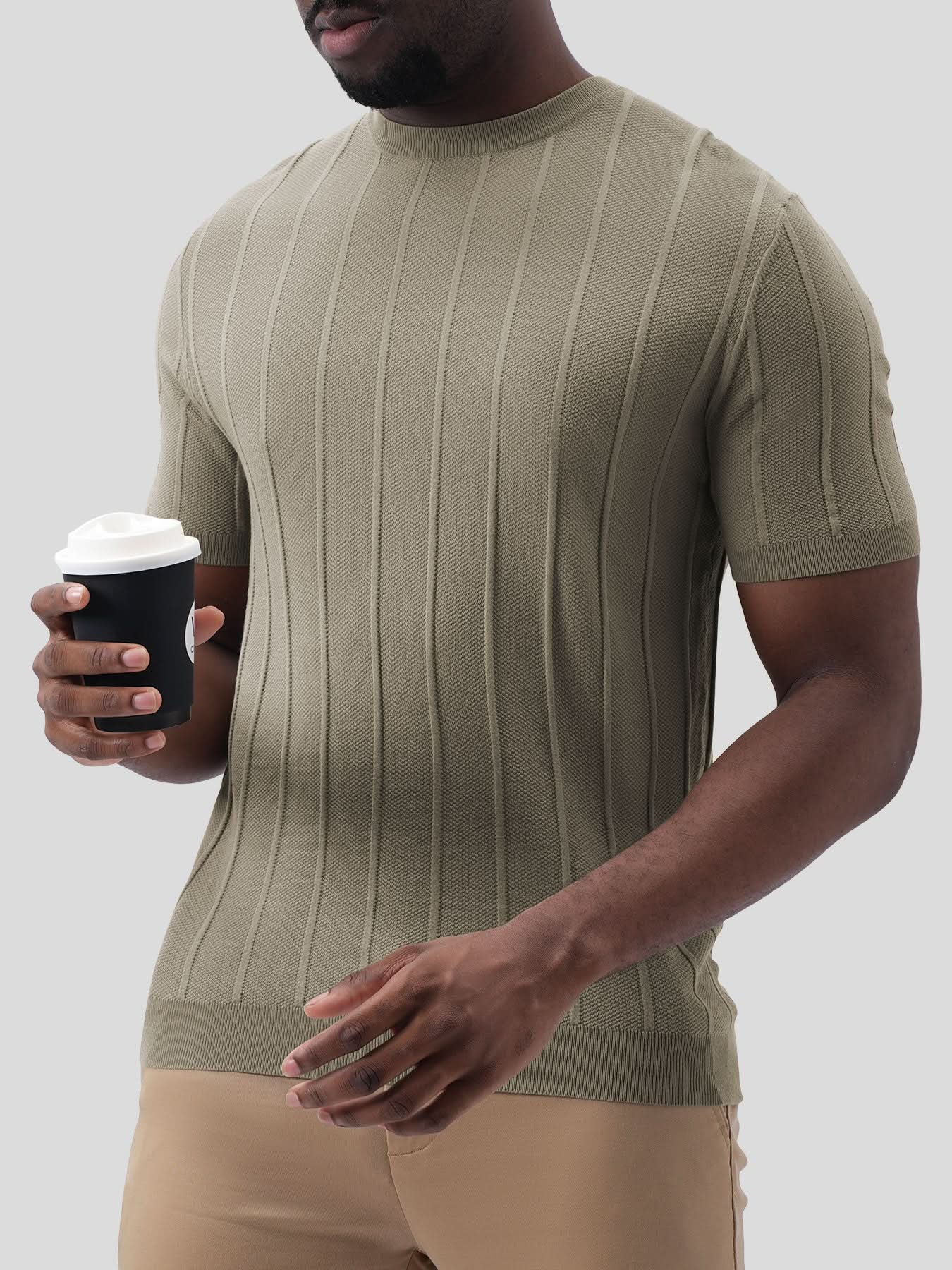 GentleKnit Breathable Striped Short Sleeve Knitted T-Shirt