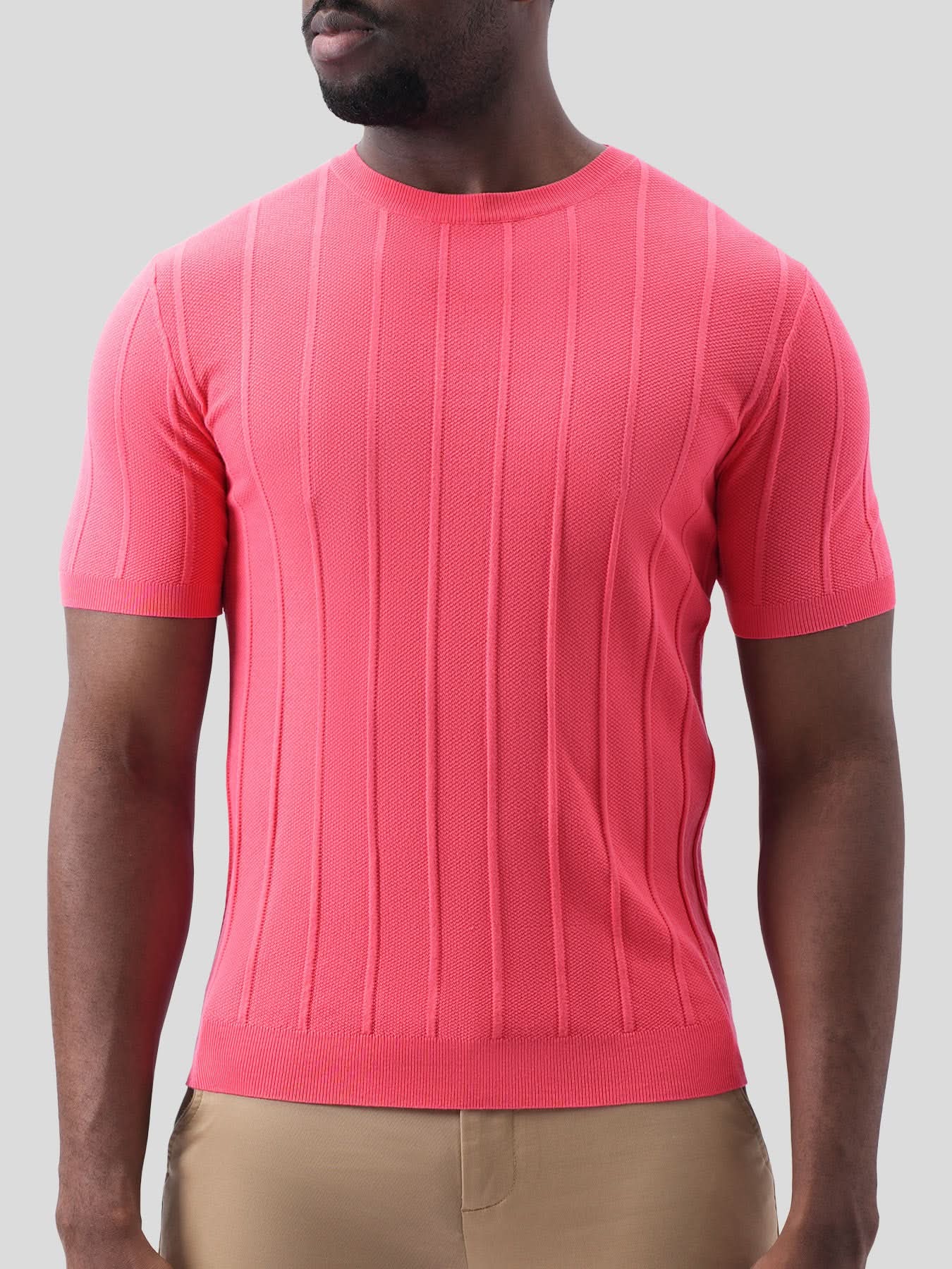 GentleKnit Breathable Striped Short Sleeve Knitted T-Shirt