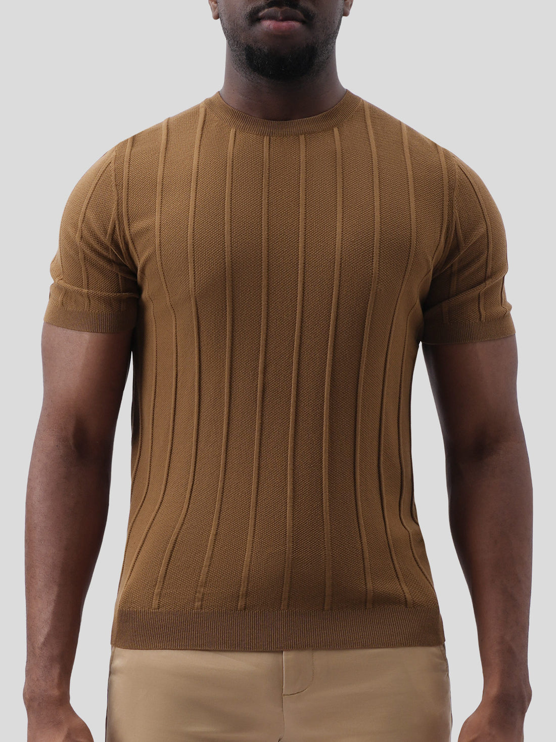GentleKnit Breathable Striped Short Sleeve Knitted T-Shirt |