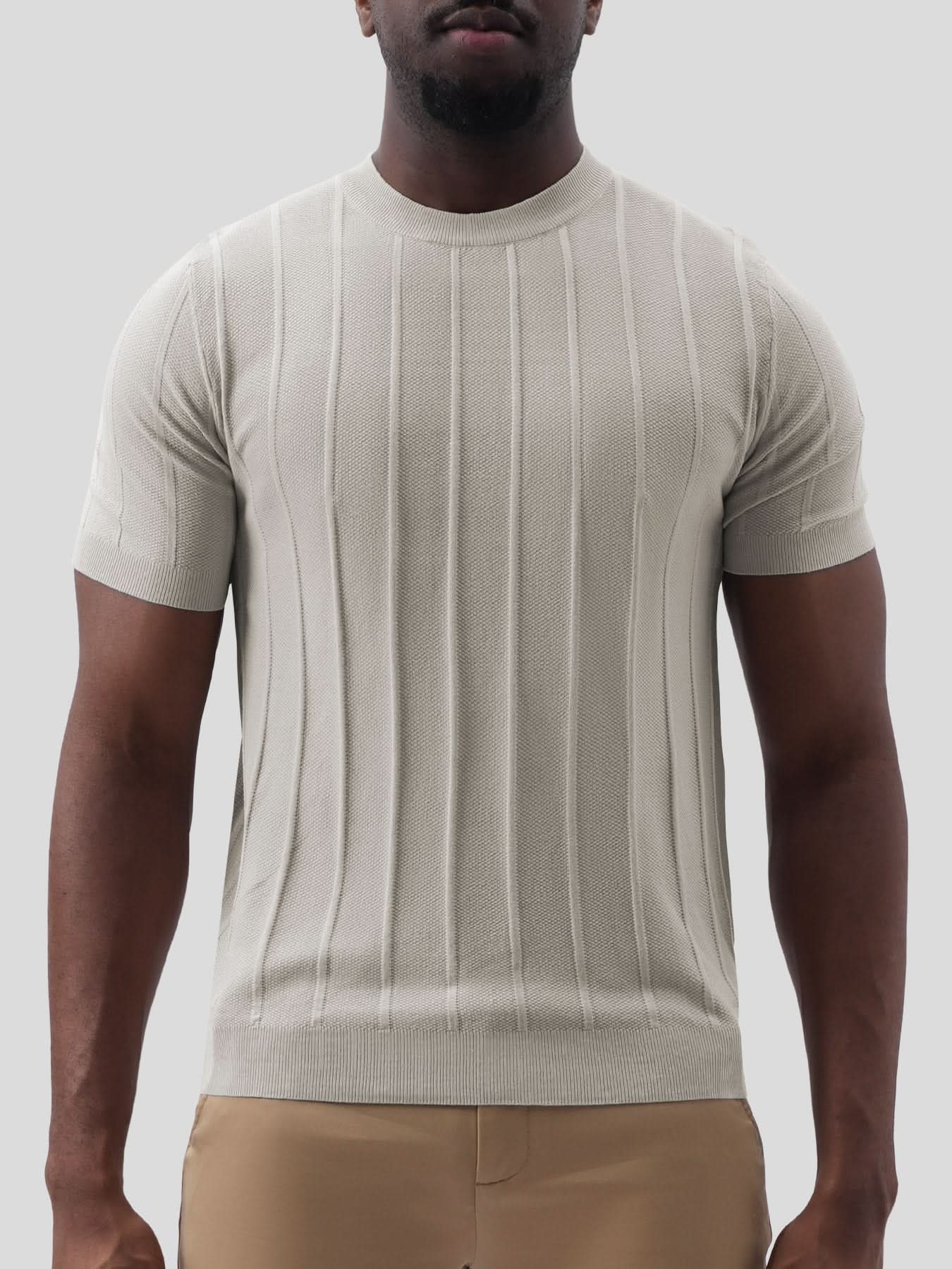 GentleKnit Breathable Striped Short Sleeve Knitted T-Shirt