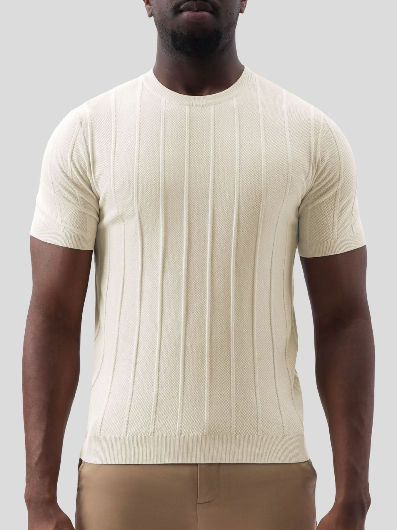 GentleKnit Breathable Striped Short Sleeve Knitted T-Shirt