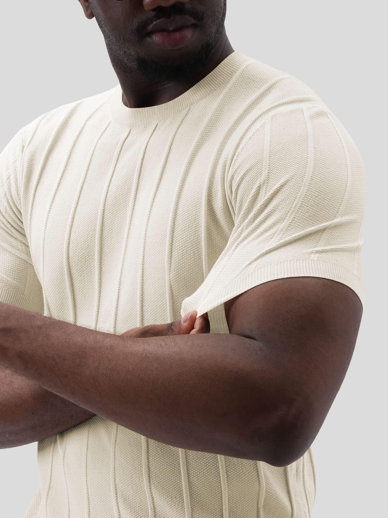 GentleKnit Breathable Striped Short Sleeve Knitted T-Shirt