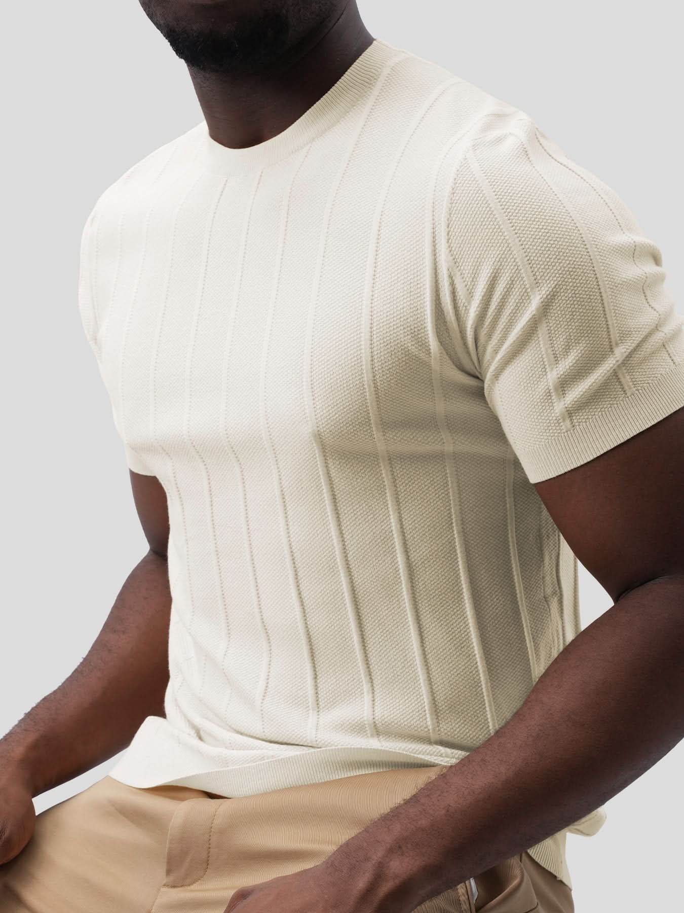 GentleKnit Breathable Striped Short Sleeve Knitted T-Shirt