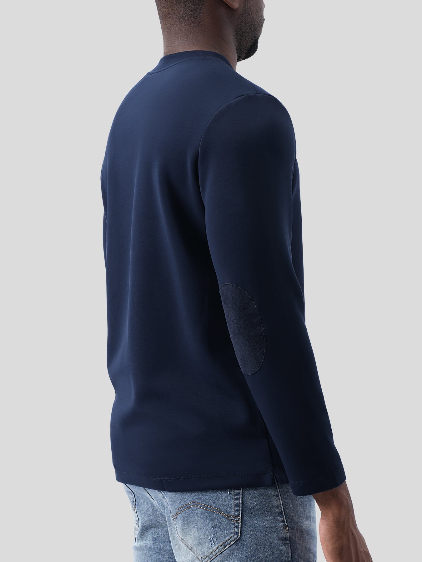 Modal Blend Elbow Patch Long Sleeve Tee:Classic Fit
