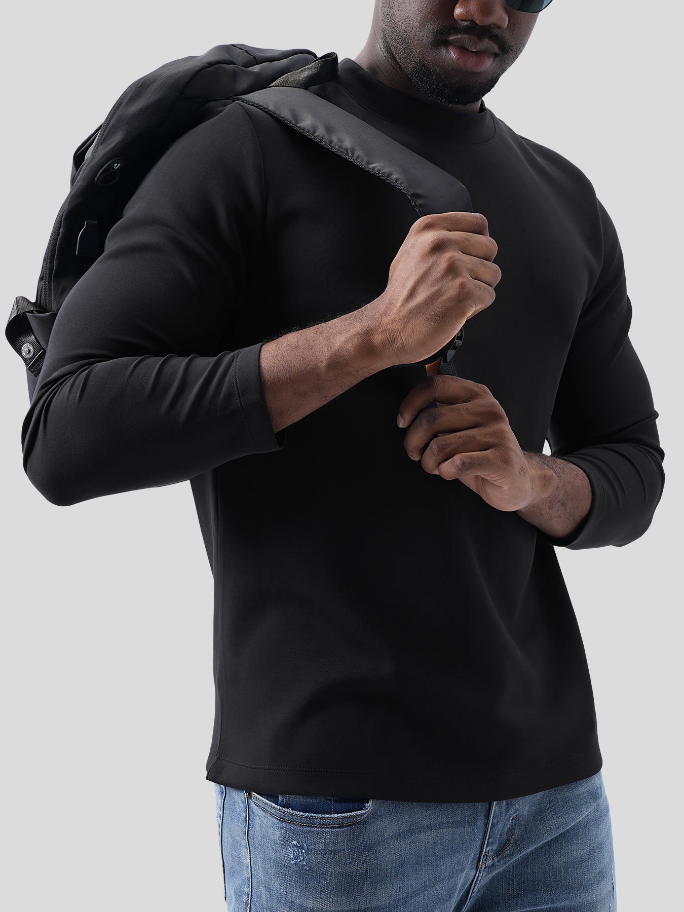 Modal Blend Elbow Patch Long Sleeve Tee:Classic Fit