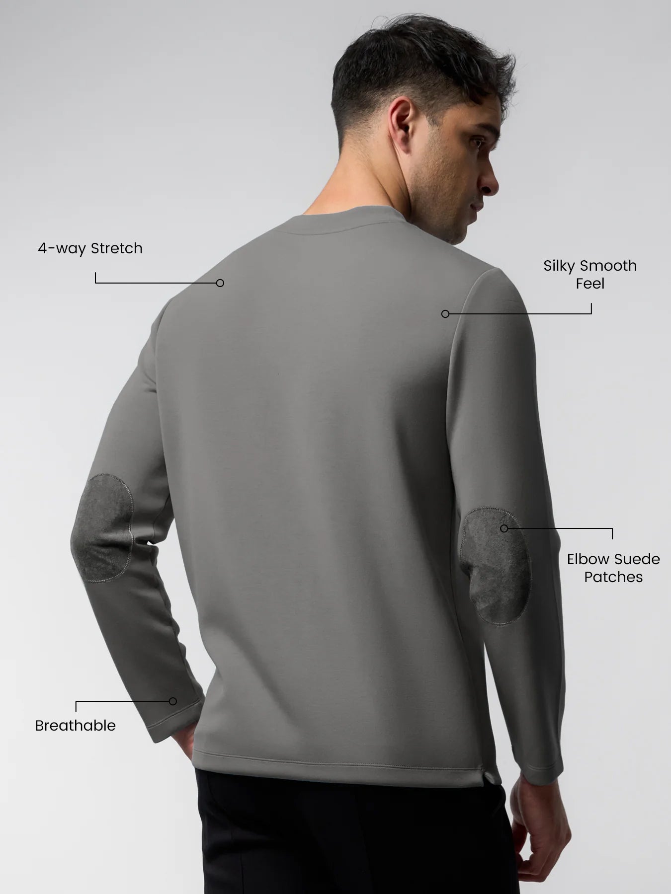 Modal Blend Elbow Patch Long Sleeve Tee:Slim Fit