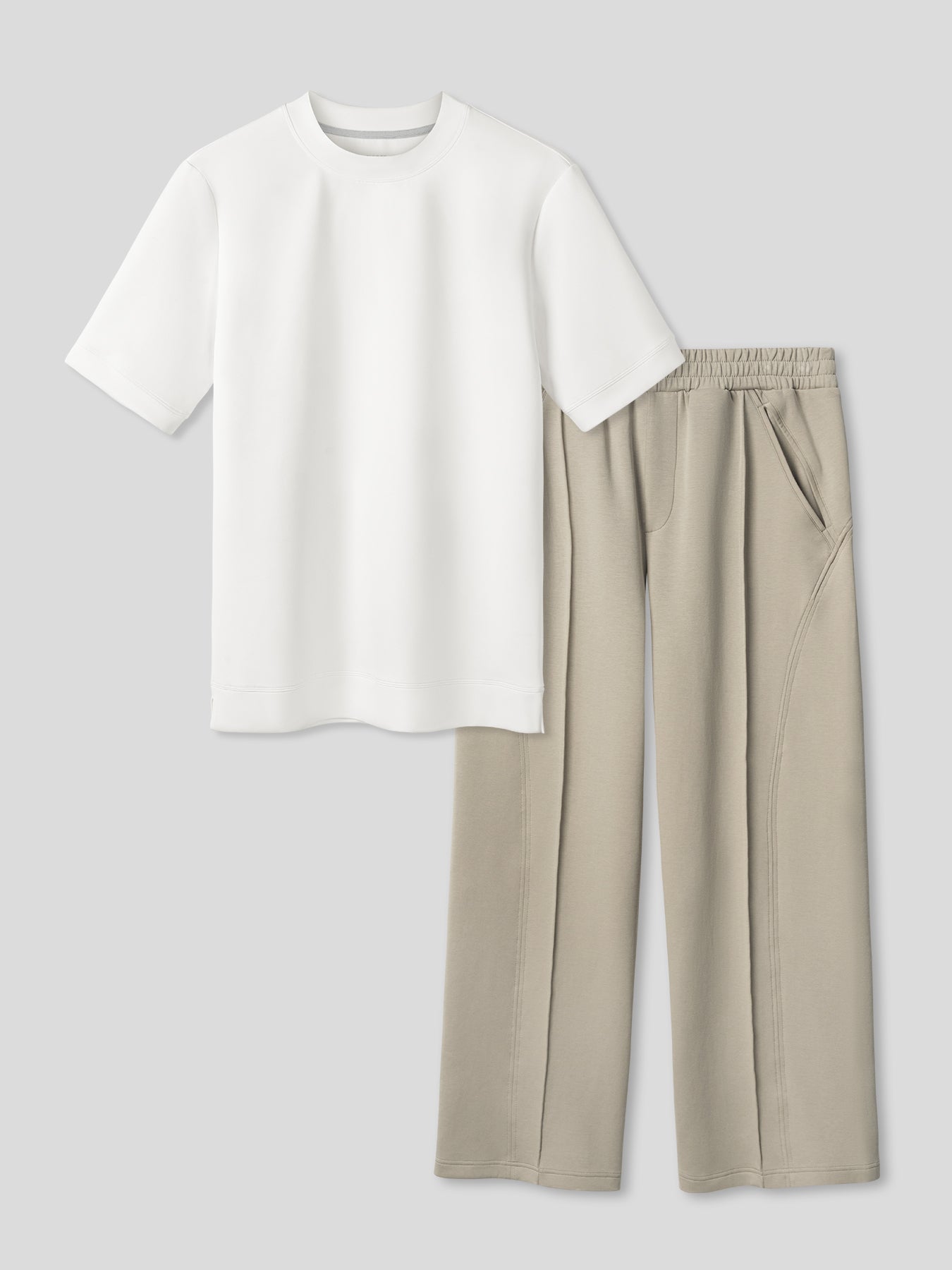 Modal Blend Short Sleeve Tee And Cozyapscer Straight Leg Pant Set