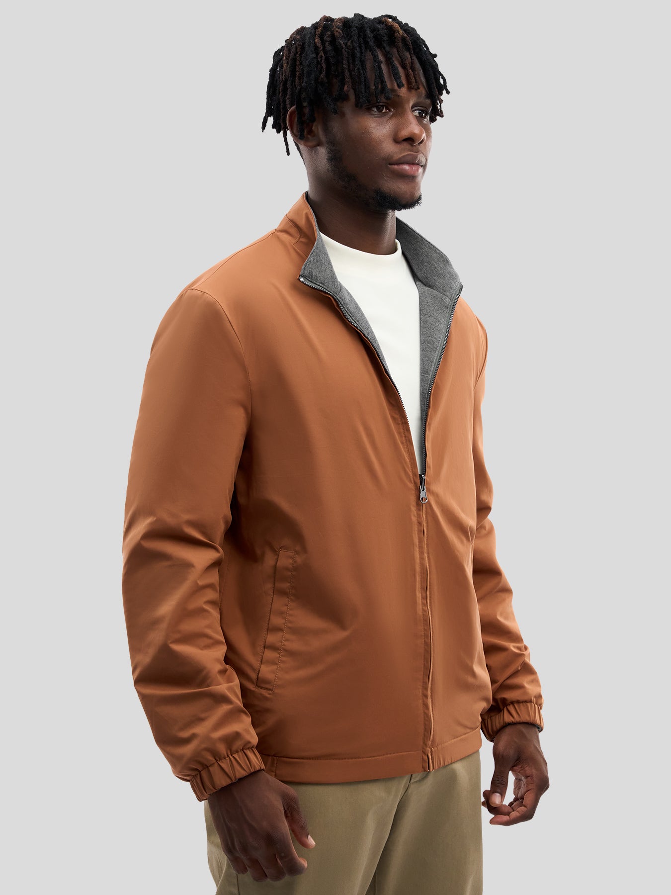 Reversible Windproof Half High Collar Zip Jacket