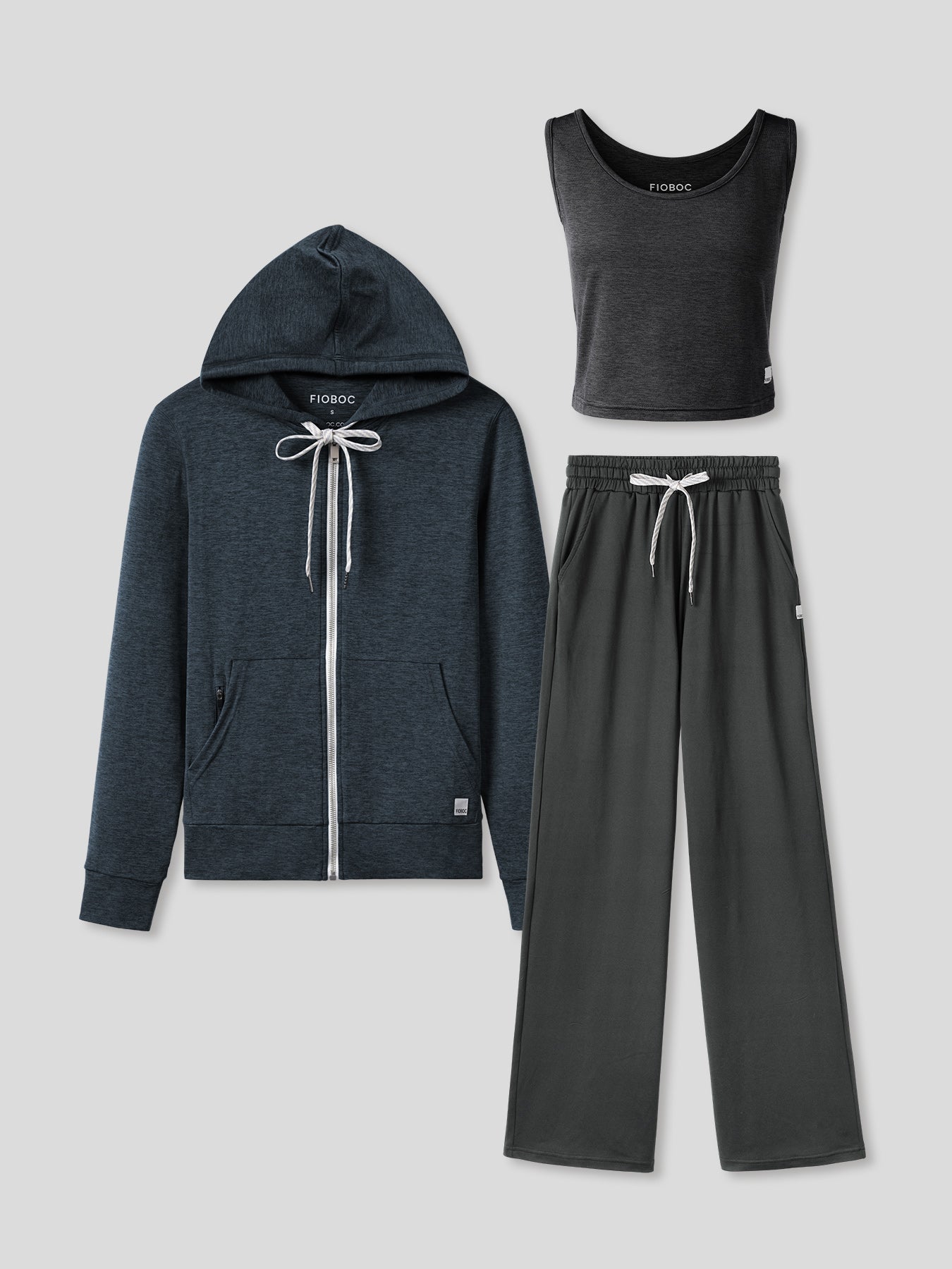 Women Velou Tank, Full Zip Hoodie & Wide Leg Pant 3-piece Set