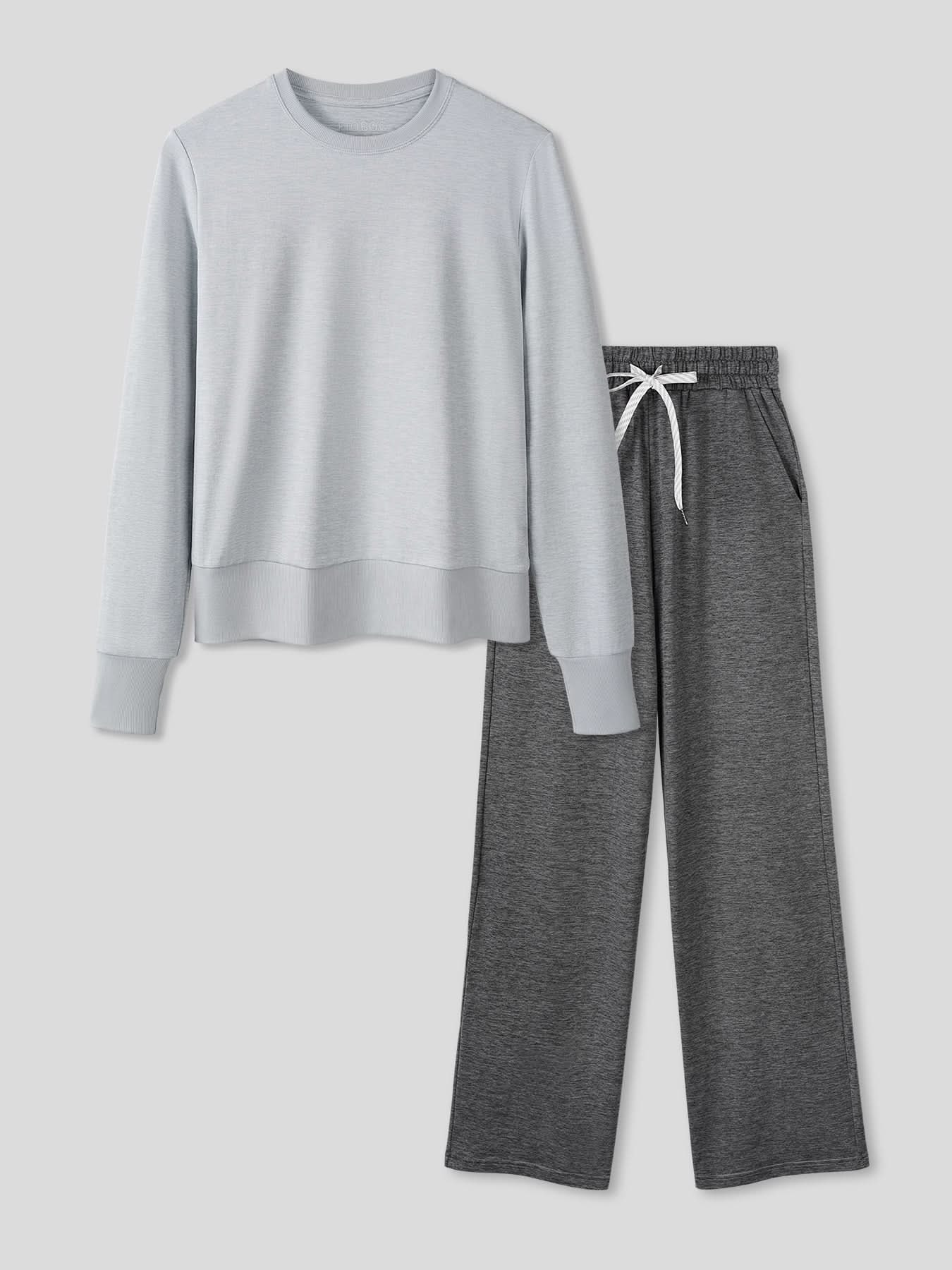 Women Velou Long Sleeve Tee and Wide Leg Pant Set