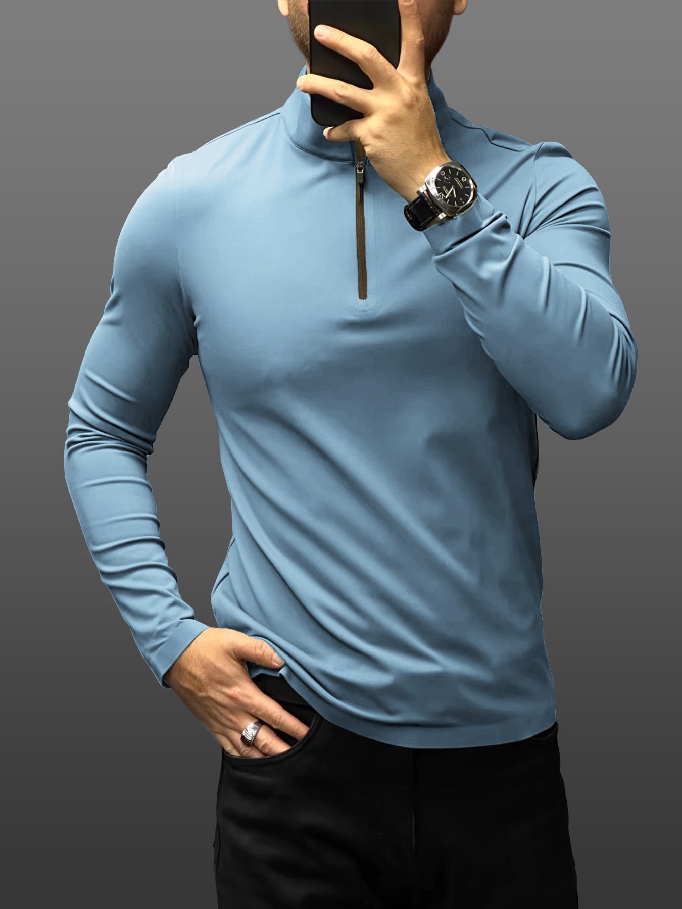 SmoothBlend Slim Fit Half Zip Mock Neck Tee: Zip Contrast Color sale