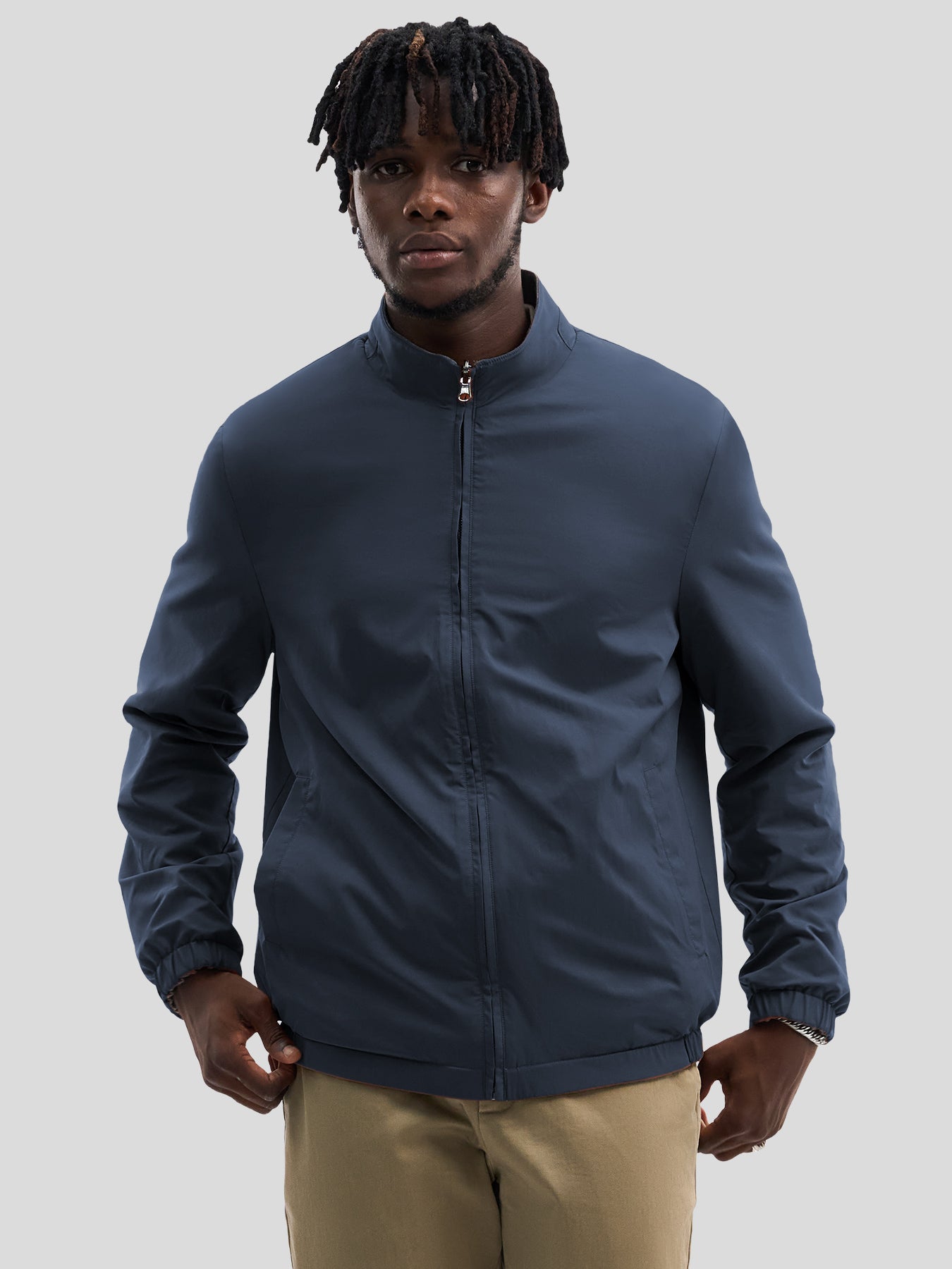 Reversible Windproof Half High Collar Zip Jacket