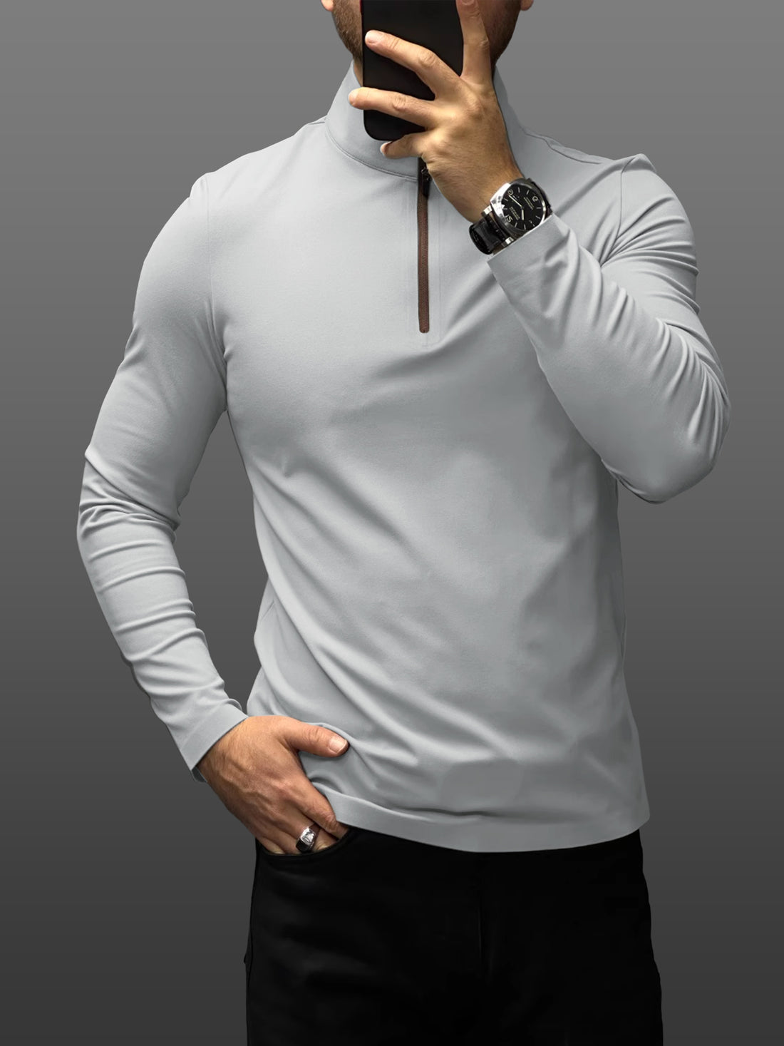 SmoothBlend Slim Fit Half Zip Mock Neck Tee: Zip Contrast Color |