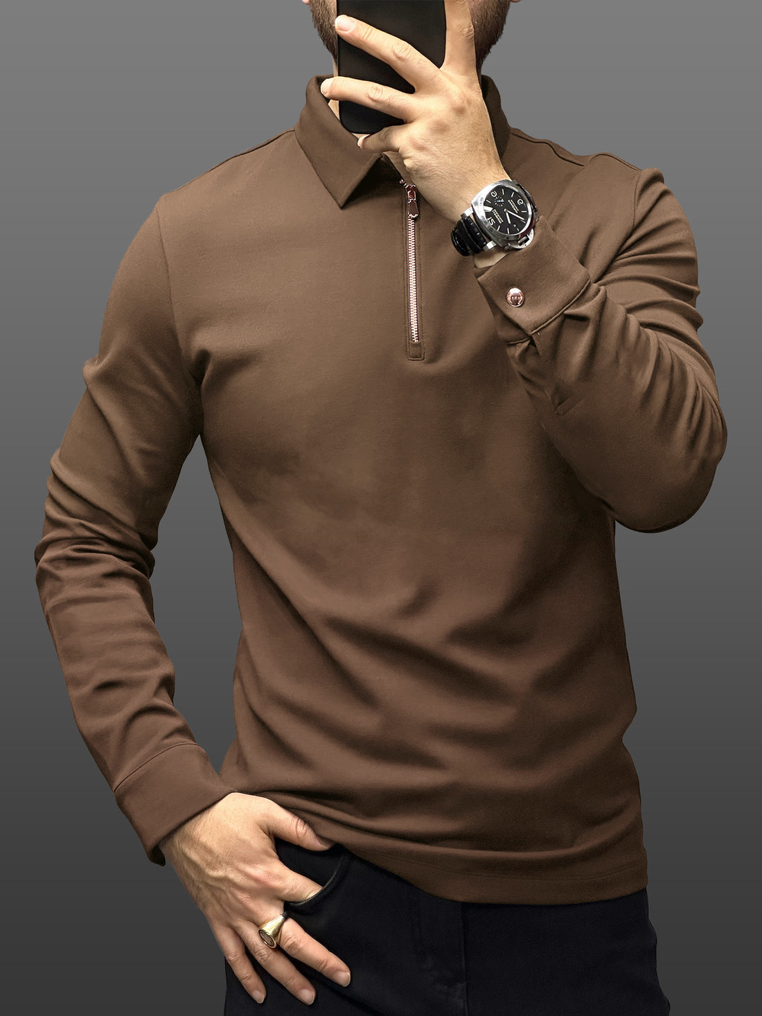 Modal Blend Long Sleeve Half Zip Polo |