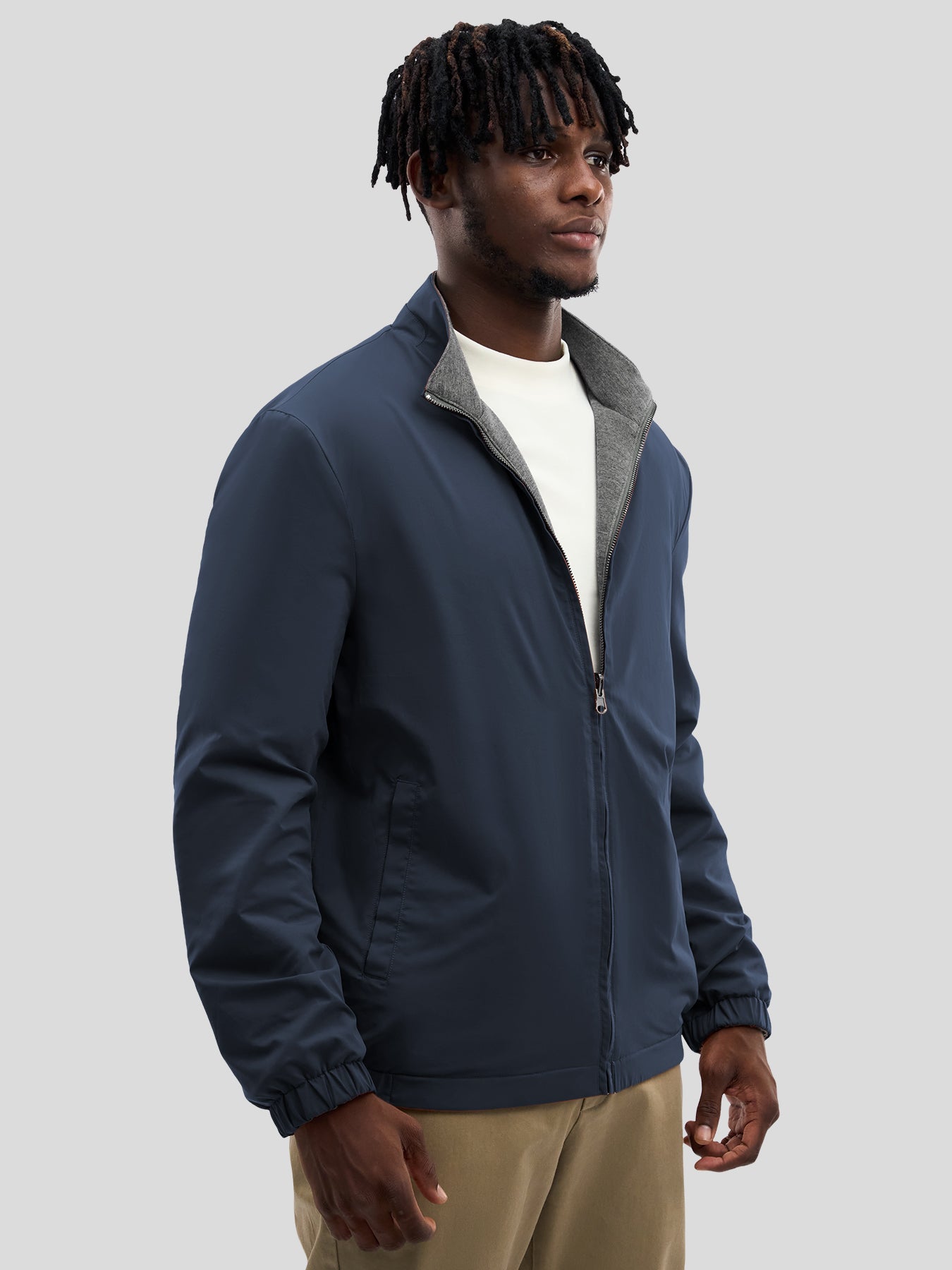 Reversible Windproof Half High Collar Zip Jacket