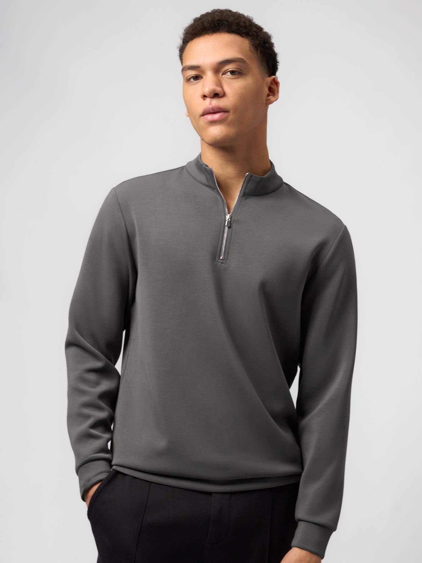 Modal Blend Half-Zip Mock Neck Long Sleeve Tee