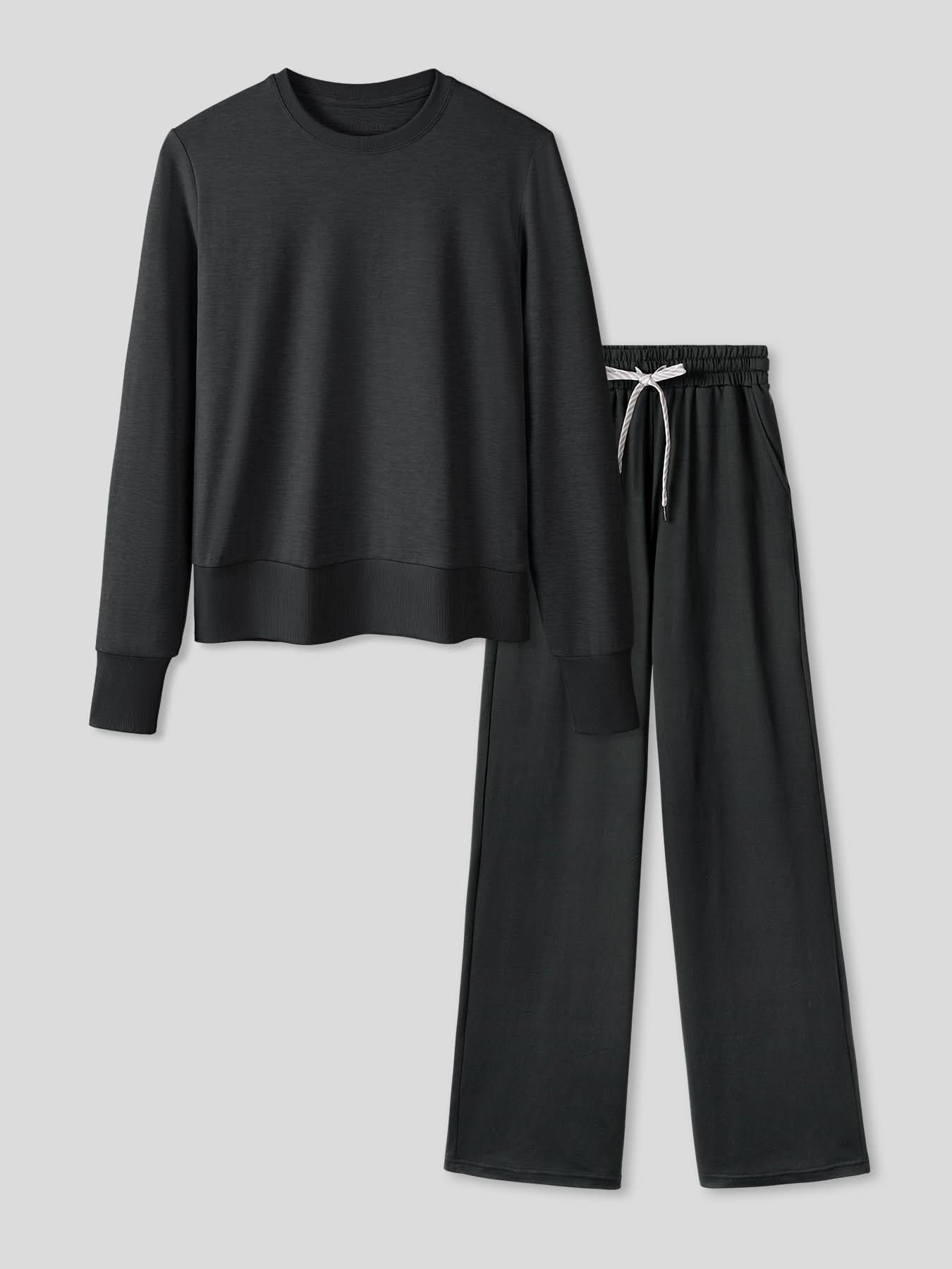 Women Velou Long Sleeve Tee and Wide Leg Pant Set