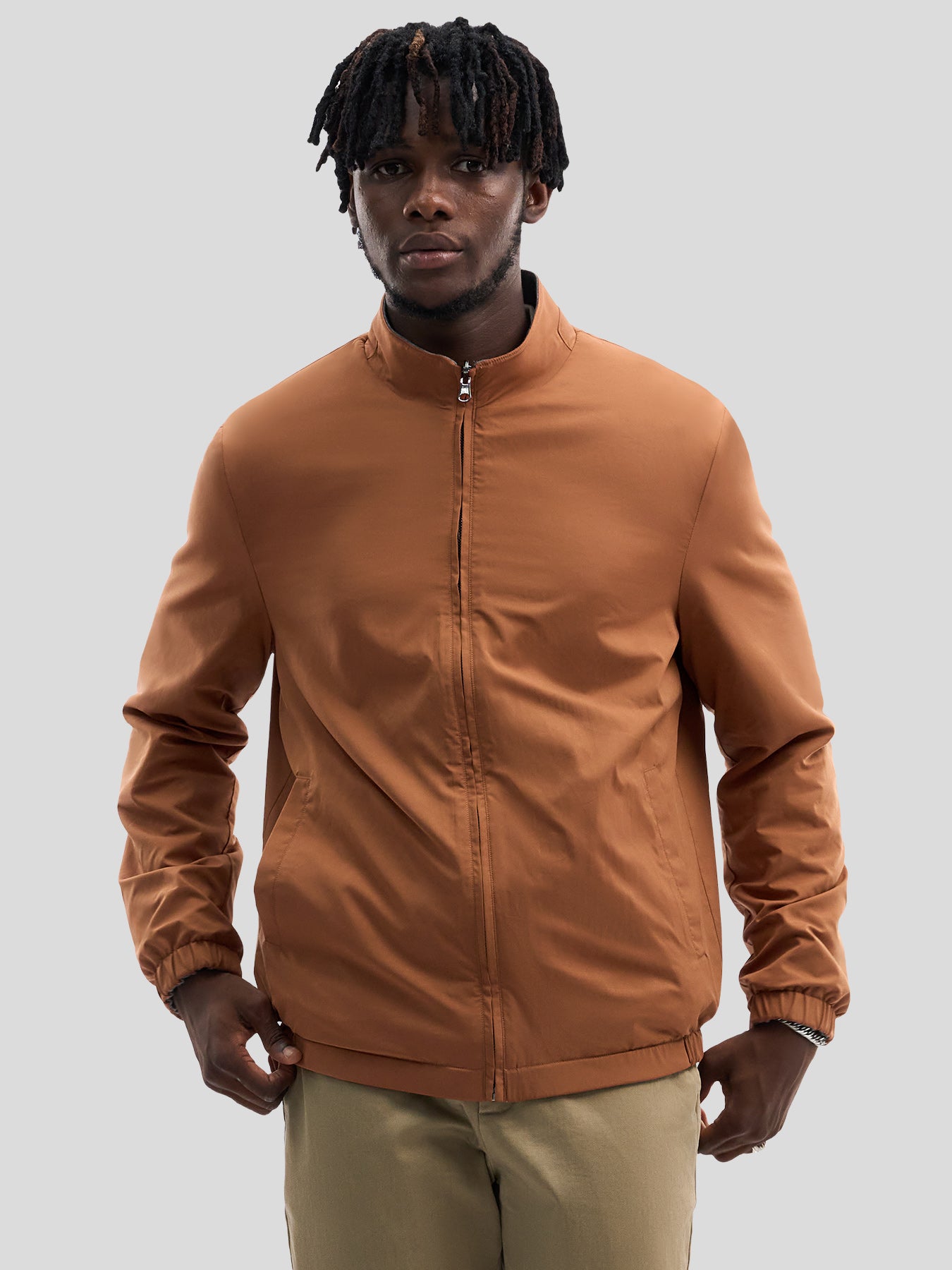 Reversible Windproof Half High Collar Zip Jacket