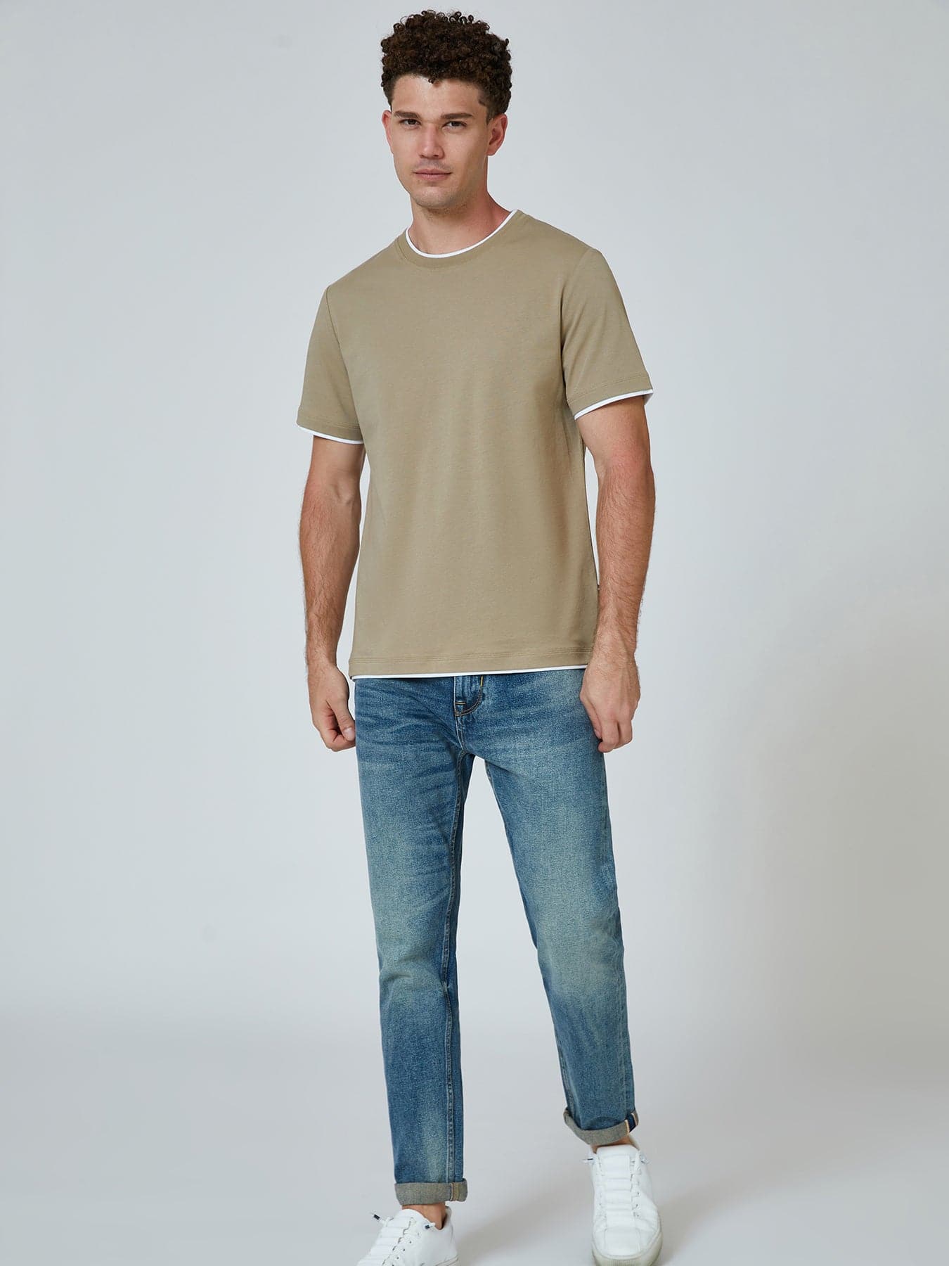 Khaki With White Double Layer Tee