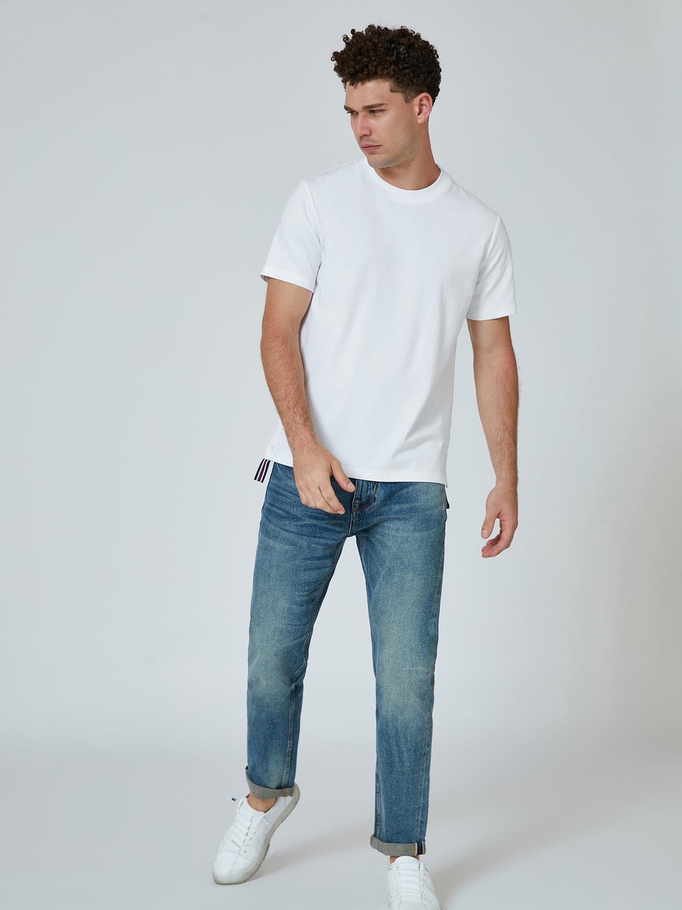 Basic Tee With Side Button Detail Hem
