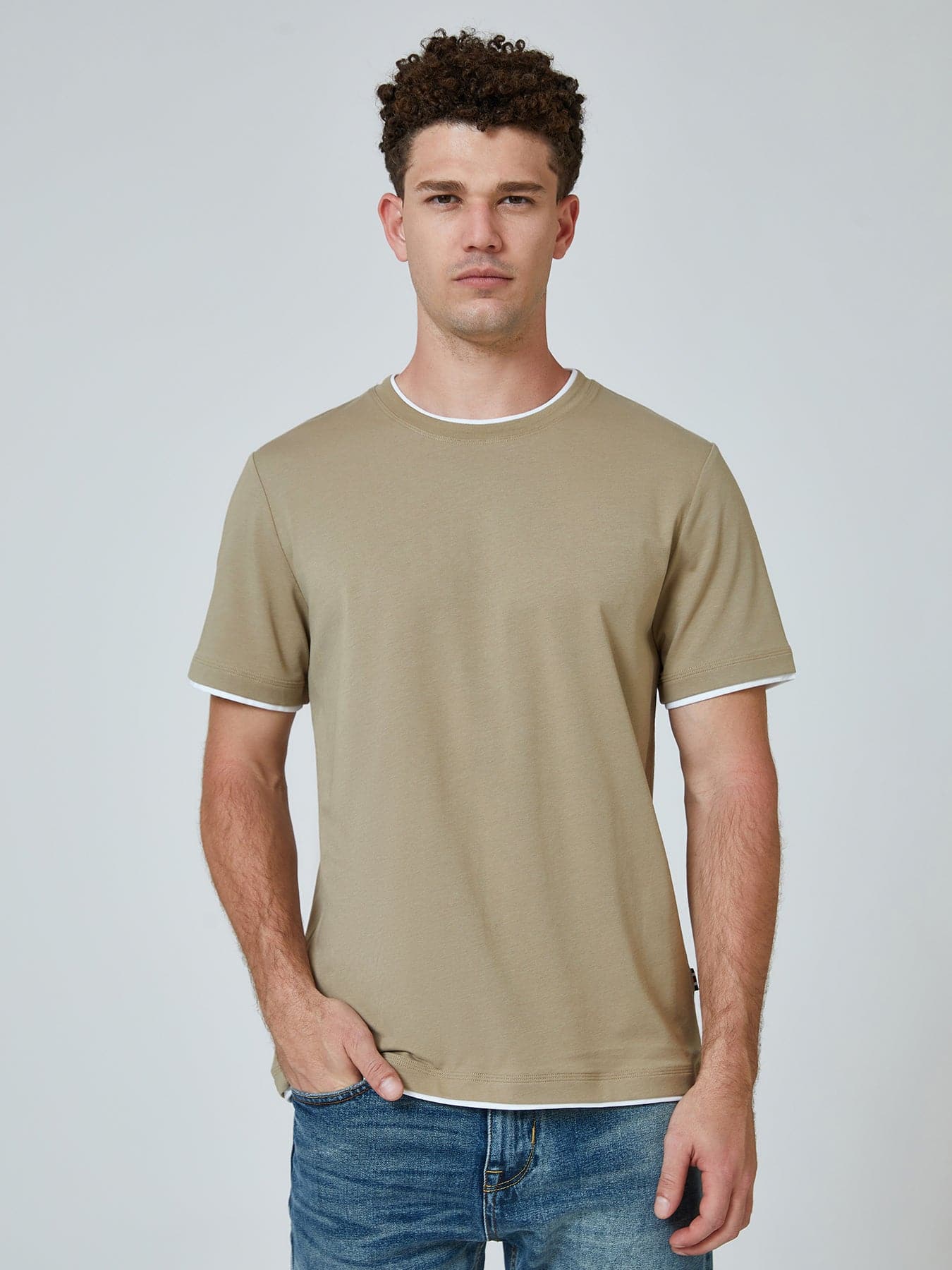 Khaki With White Double Layer Tee