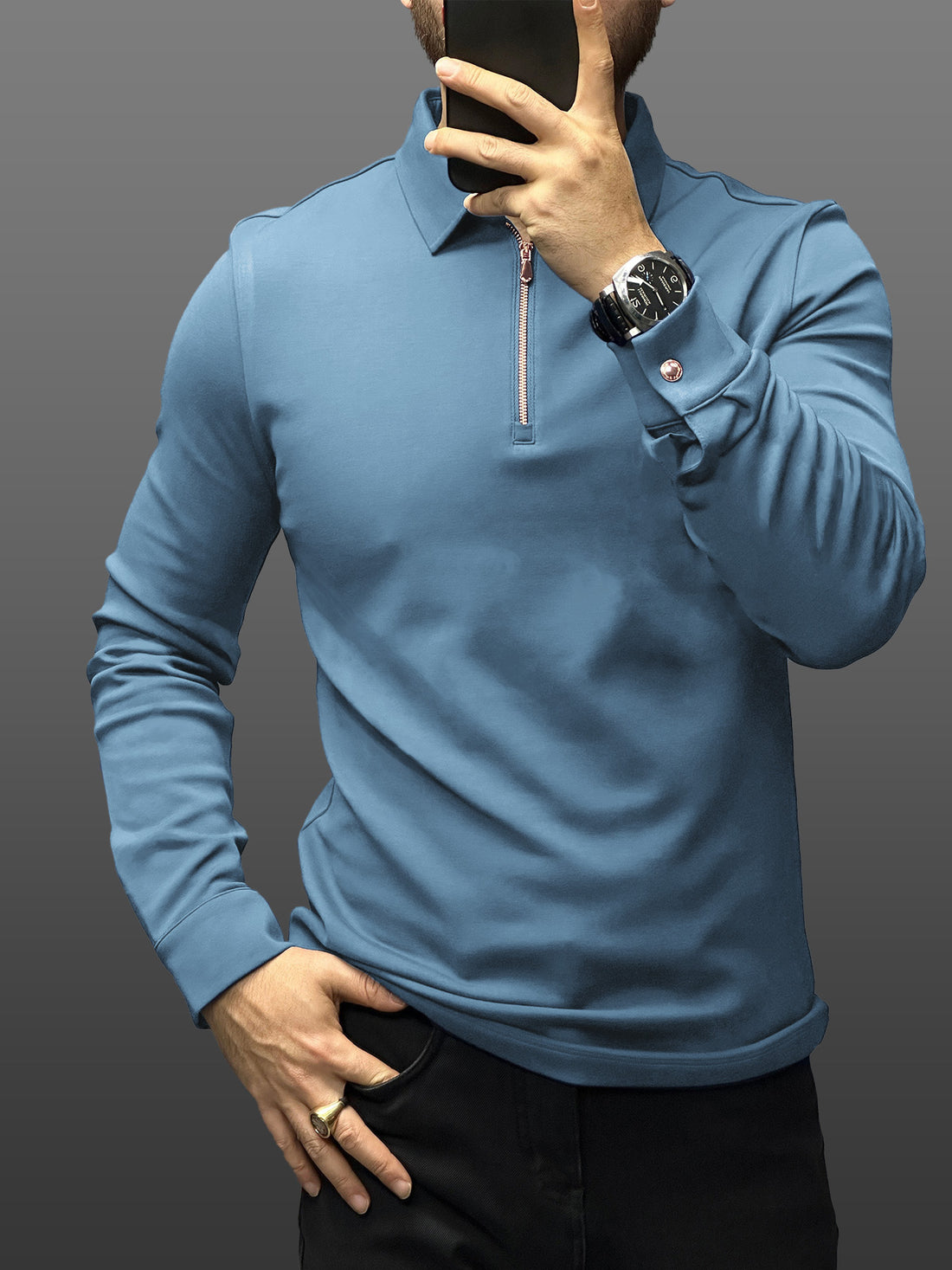 Modal Blend Long Sleeve Half Zip Polo