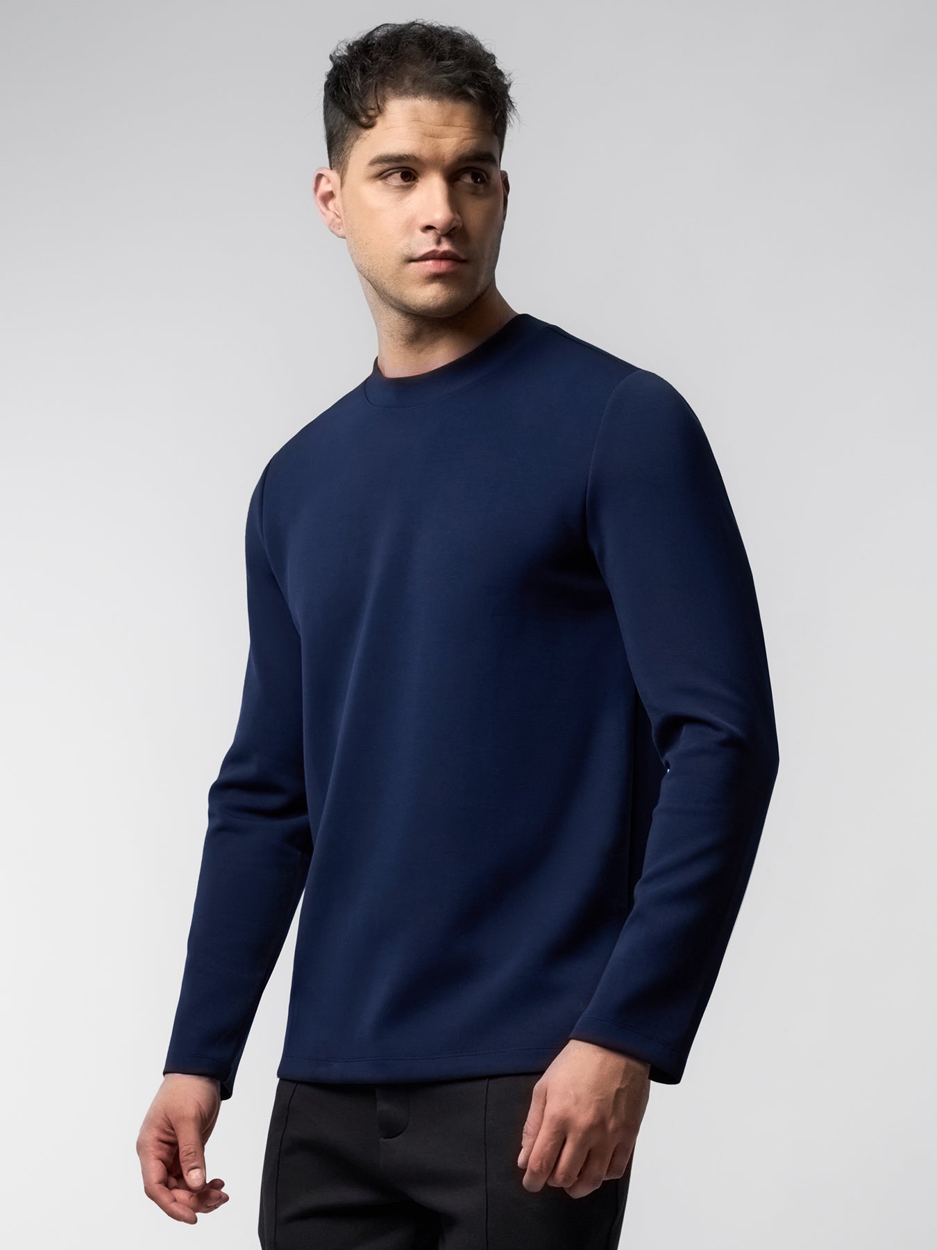 Modal Blend Elbow Patch Long Sleeve Tee:Slim Fit