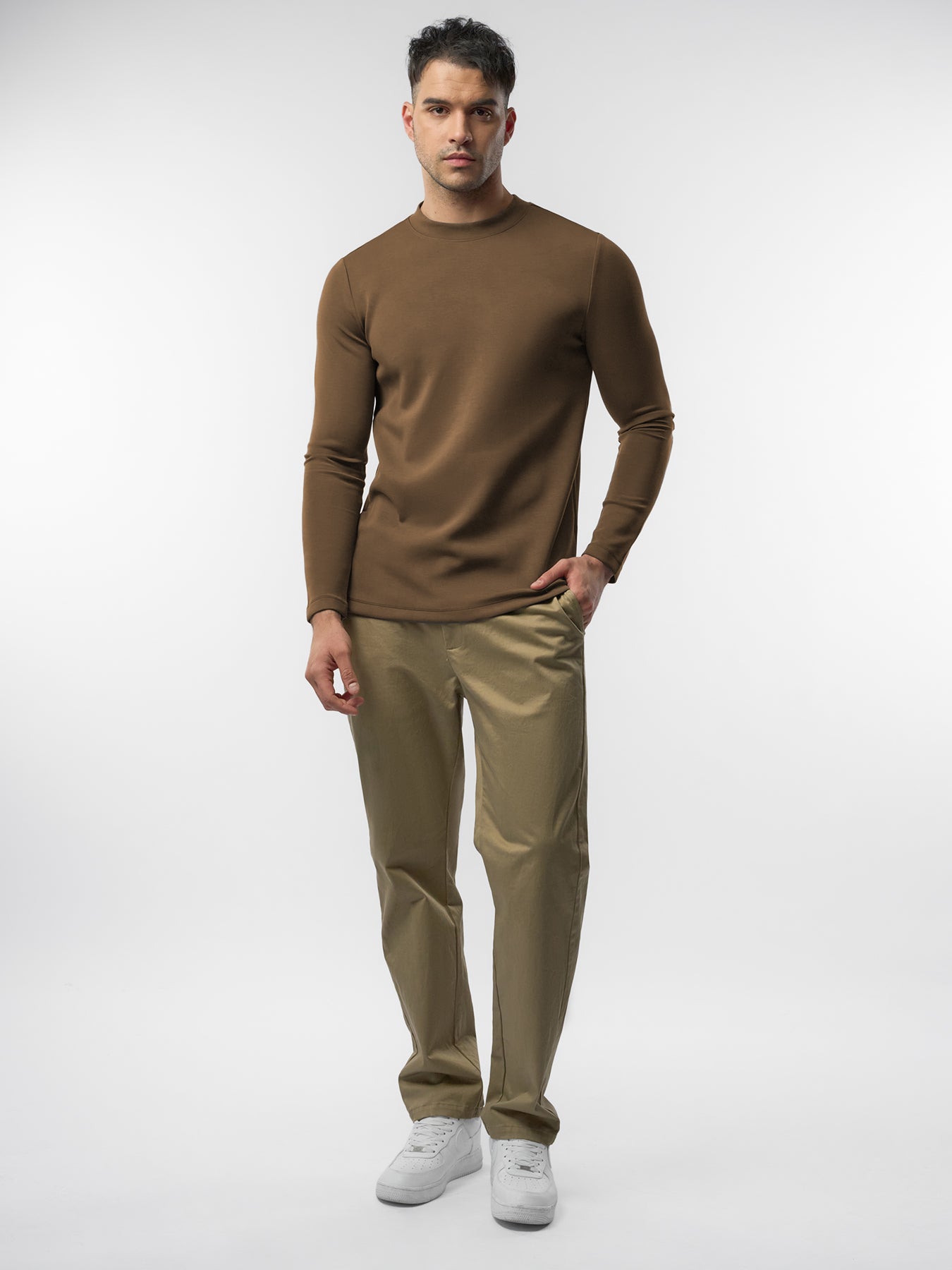 Modal Blend Elbow Patch Long Sleeve Tee:Slim Fit