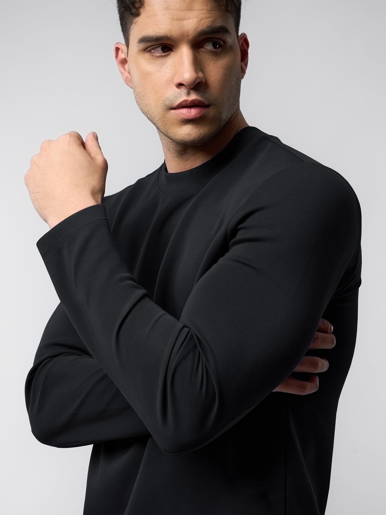 Modal Blend Elbow Patch Long Sleeve Tee:Slim Fit