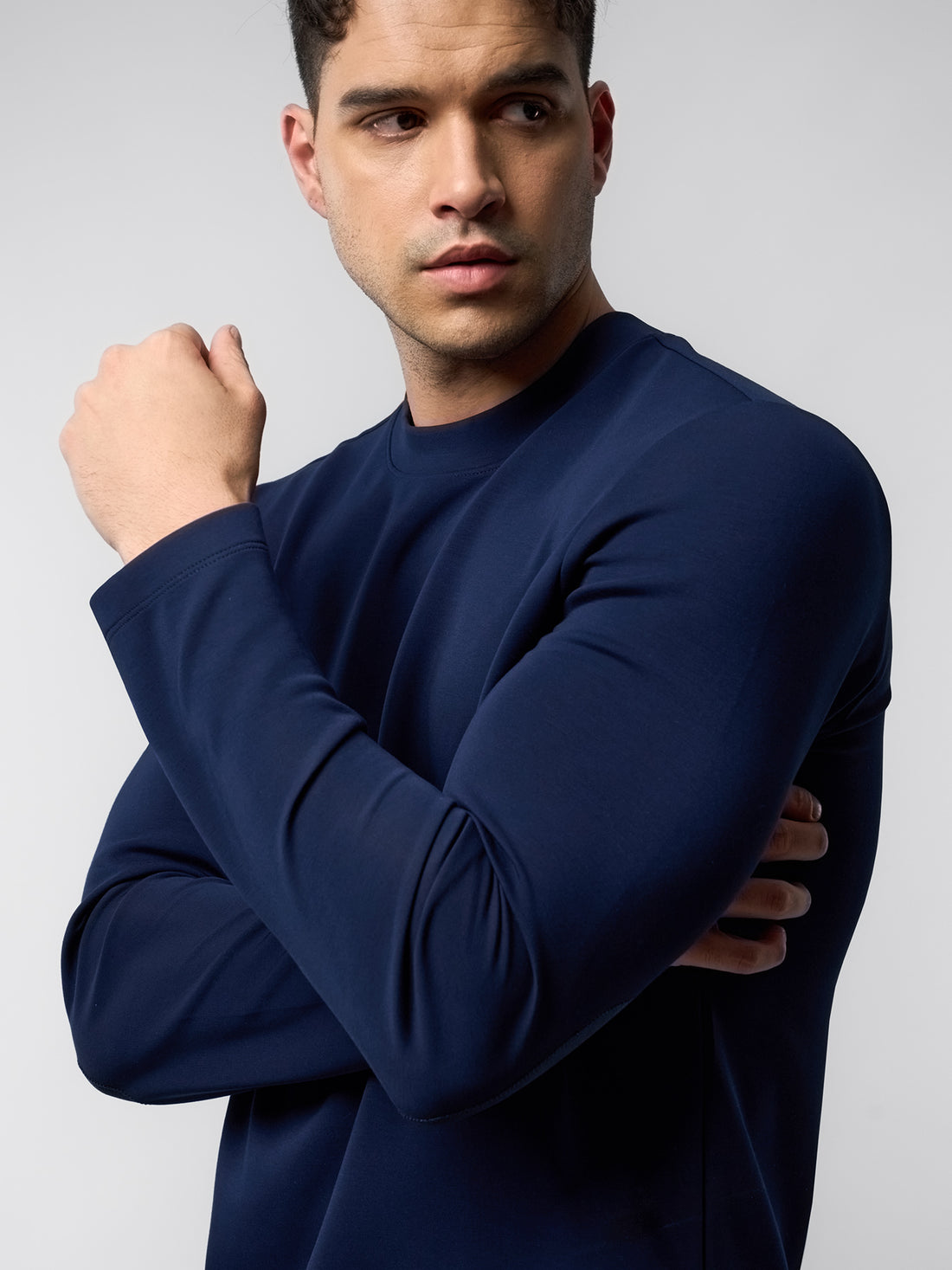 Modal Blend Elbow Patch Long Sleeve Tee:Slim Fit