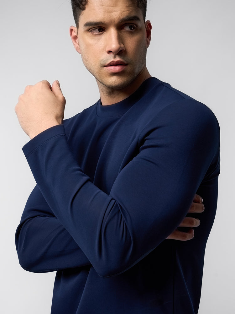 Modal Blend Elbow Patch Long Sleeve Tee:Slim Fit