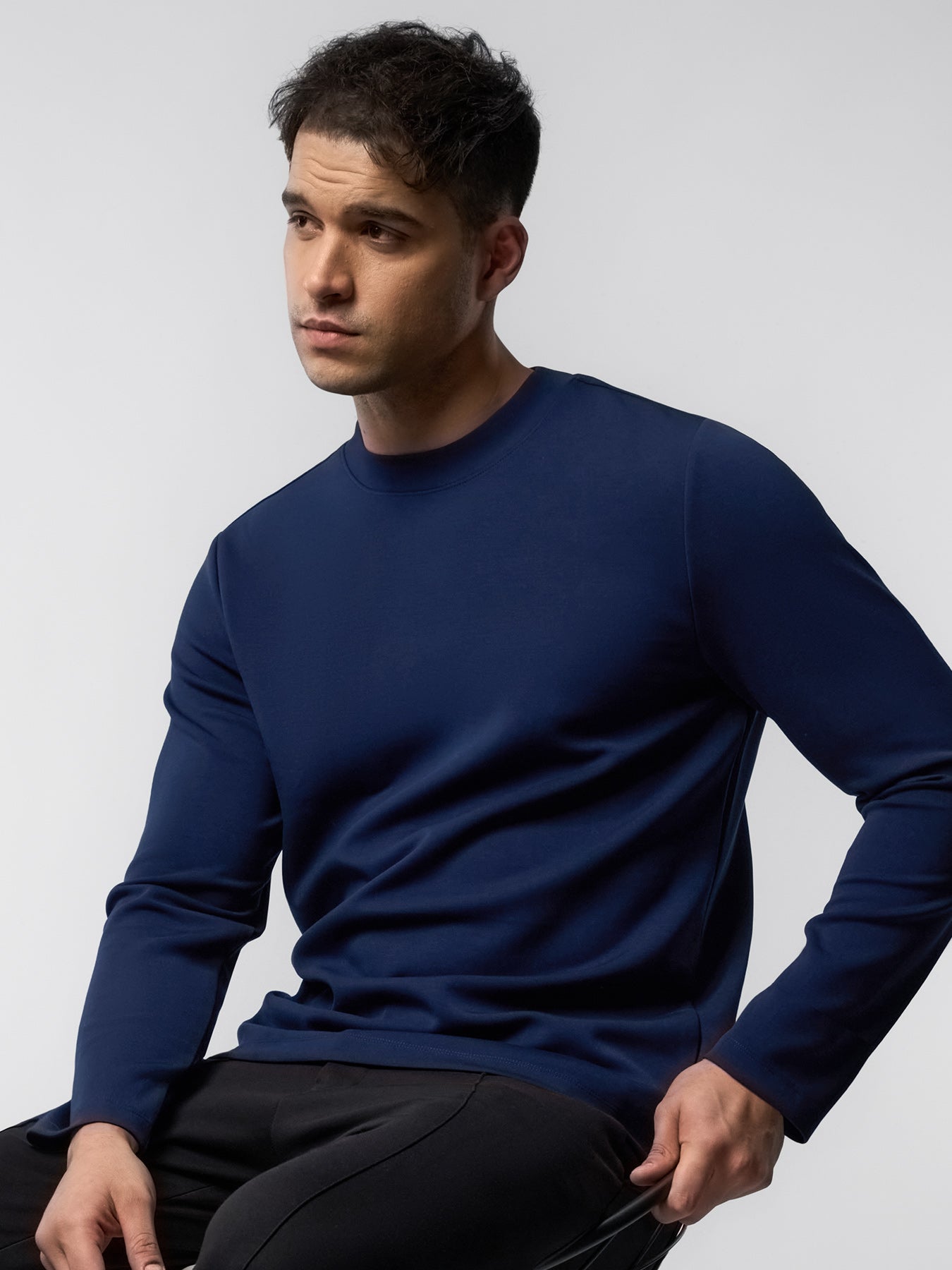 Modal Blend Elbow Patch Long Sleeve Tee:Slim Fit