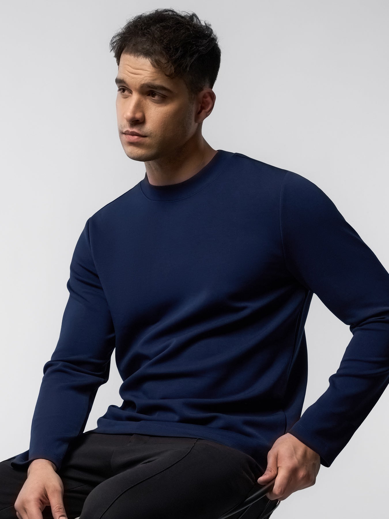Modal Blend Elbow Patch Long Sleeve Tee:Slim Fit