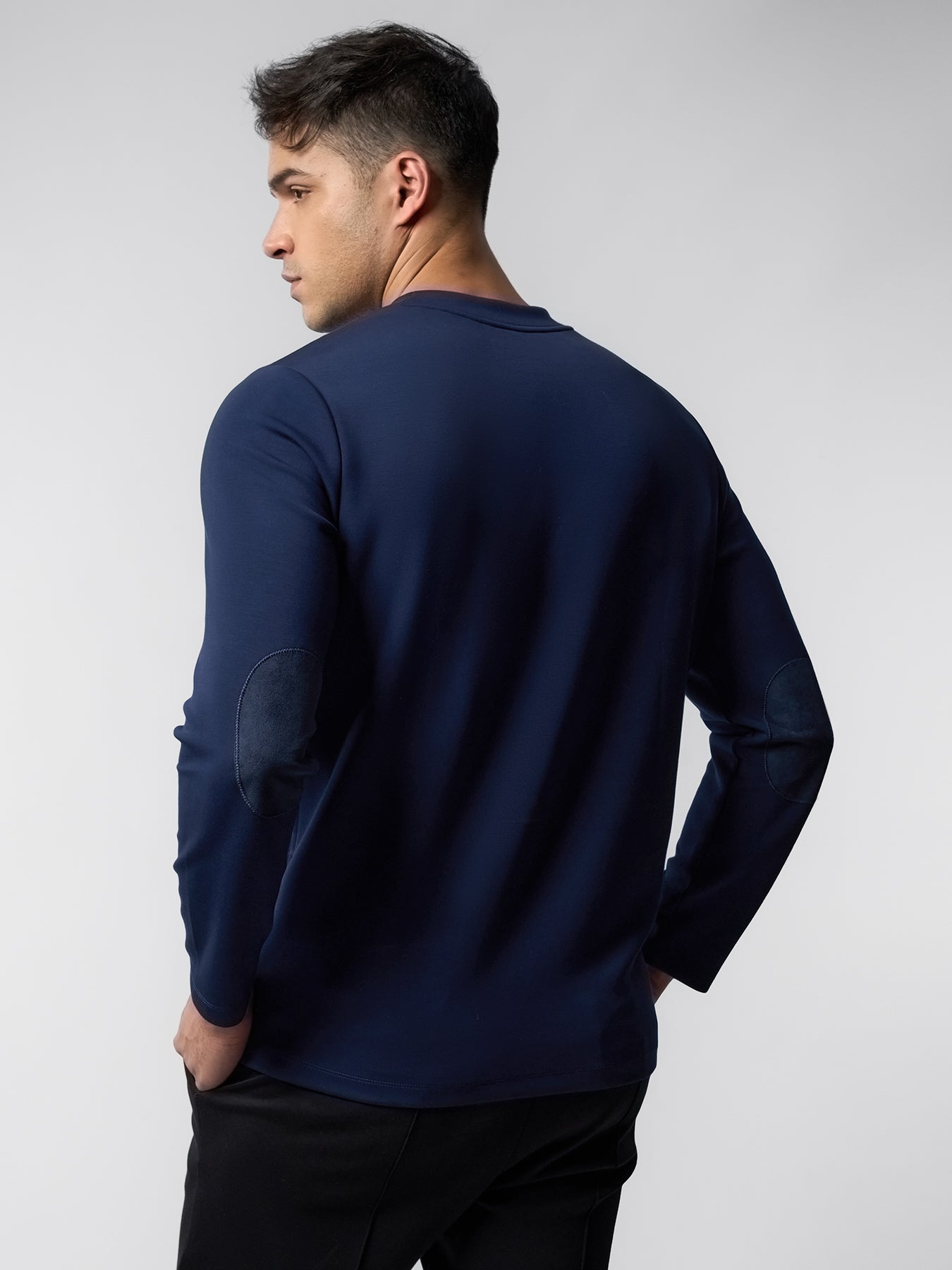 Modal Blend Elbow Patch Long Sleeve Tee:Slim Fit