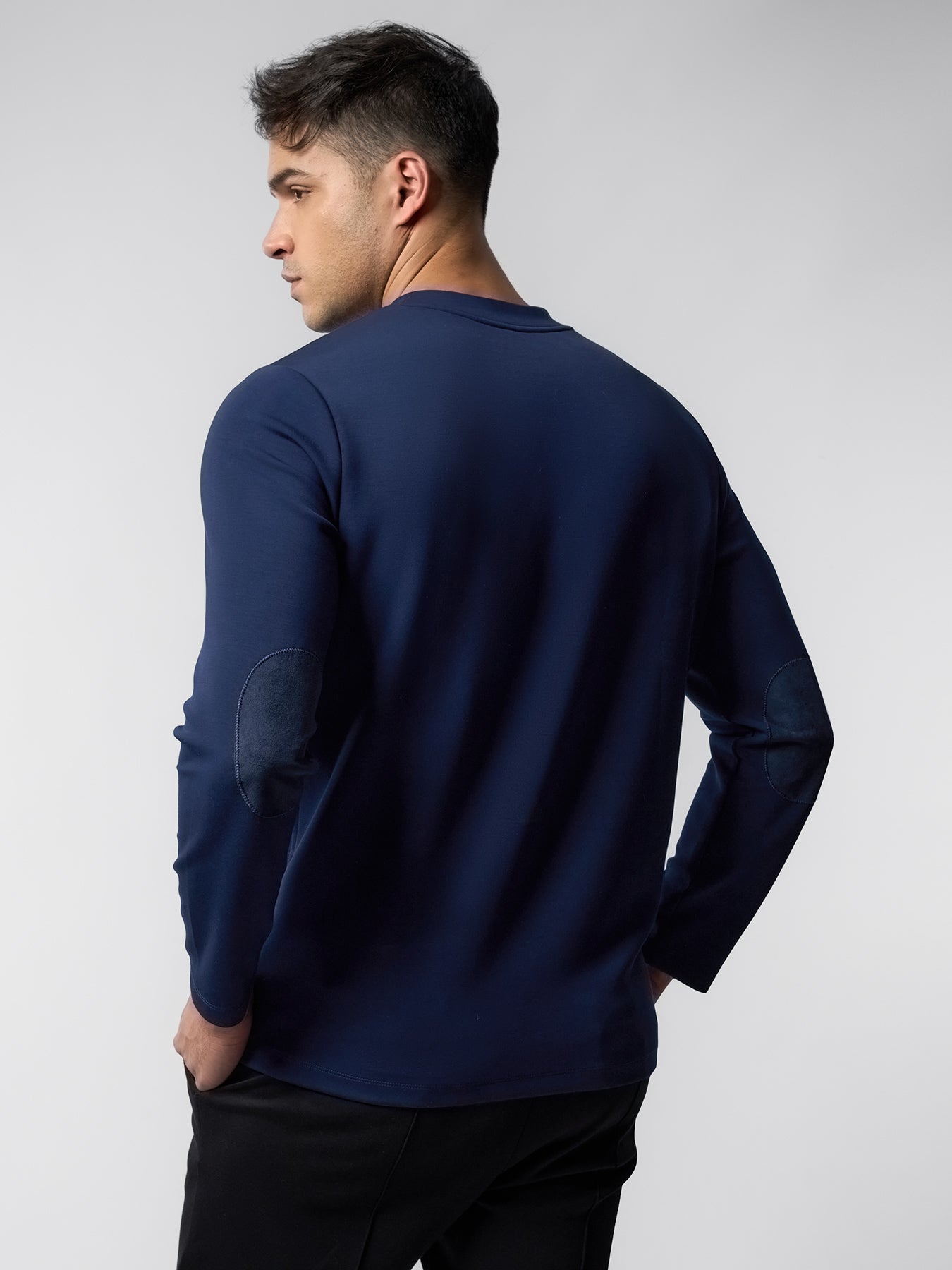 Modal Blend Elbow Patch Long Sleeve Tee:Slim Fit