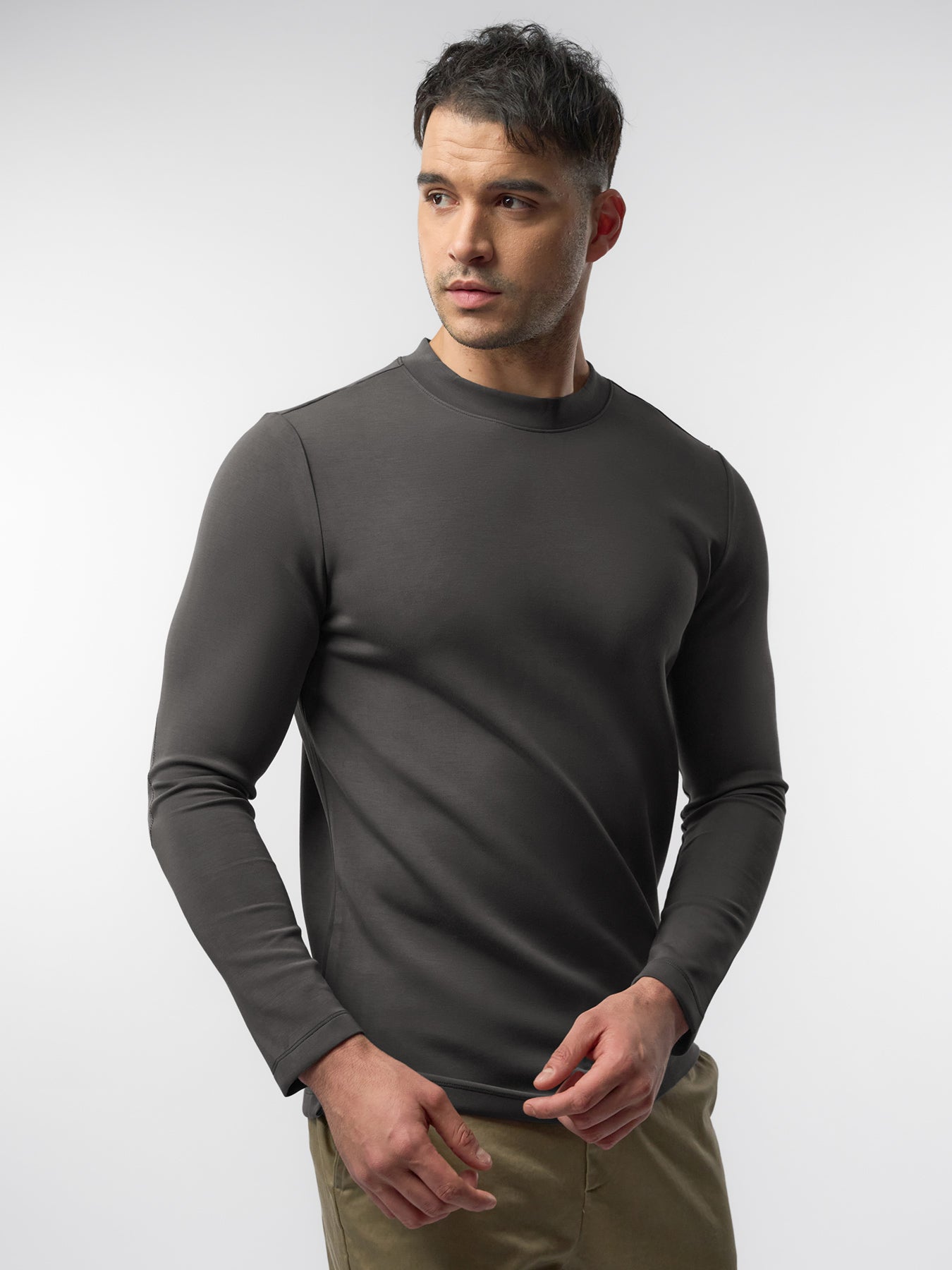 Modal Blend Elbow Patch Long Sleeve Tee:Slim Fit