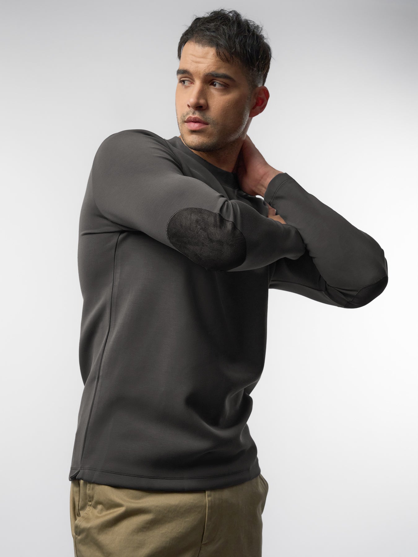 Modal Blend Elbow Patch Long Sleeve Tee:Slim Fit