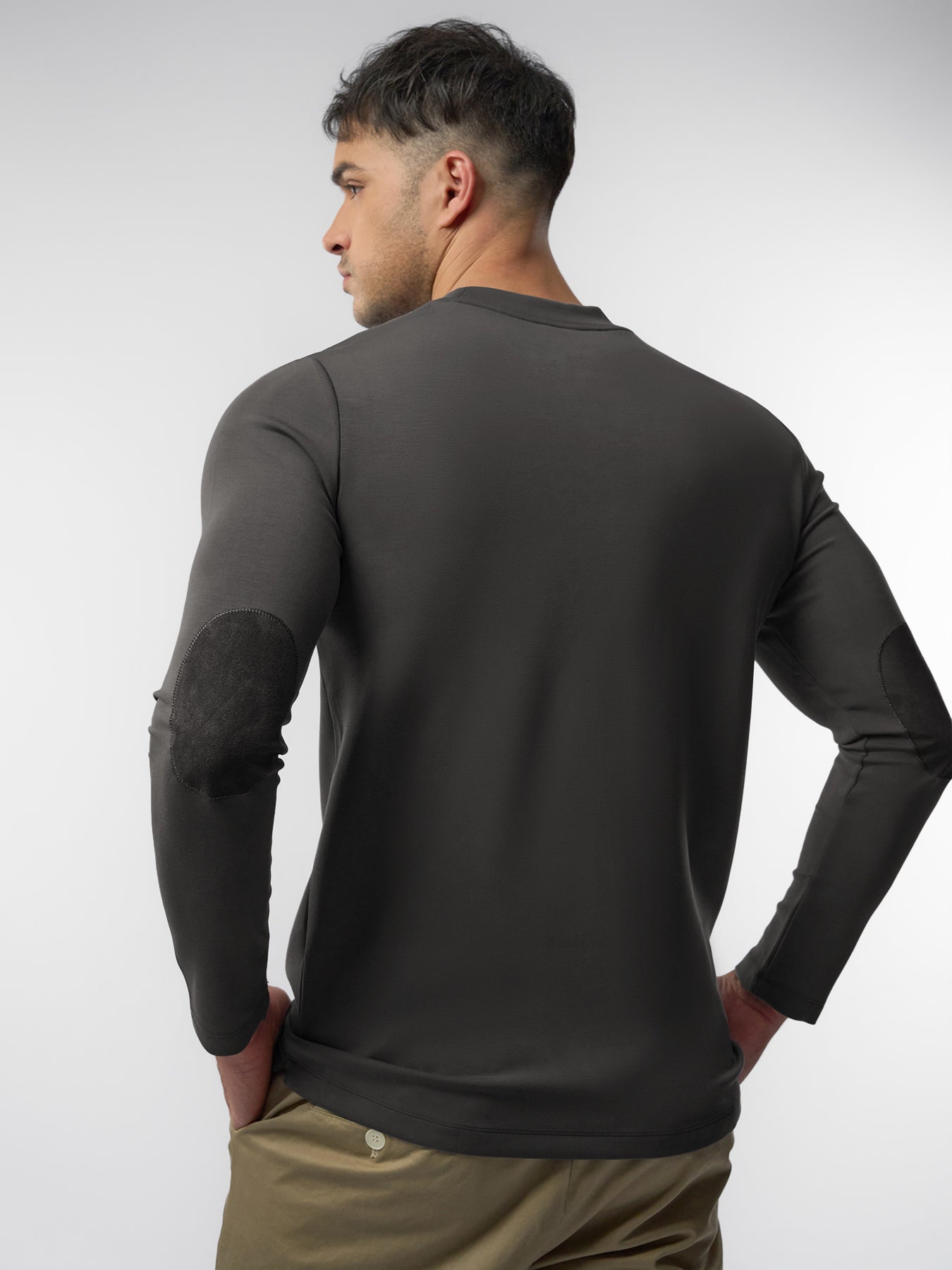 Modal Blend Elbow Patch Long Sleeve Tee:Slim Fit