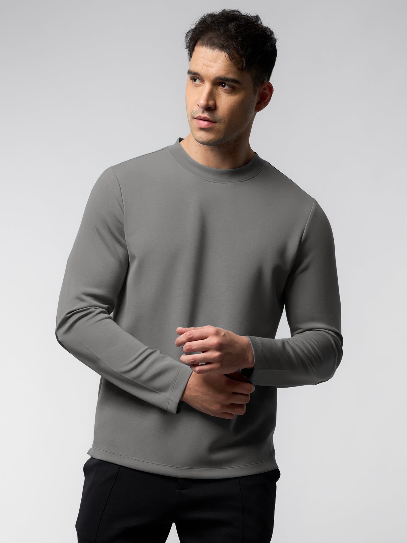 Modal Blend Elbow Patch Long Sleeve Tee:Slim Fit