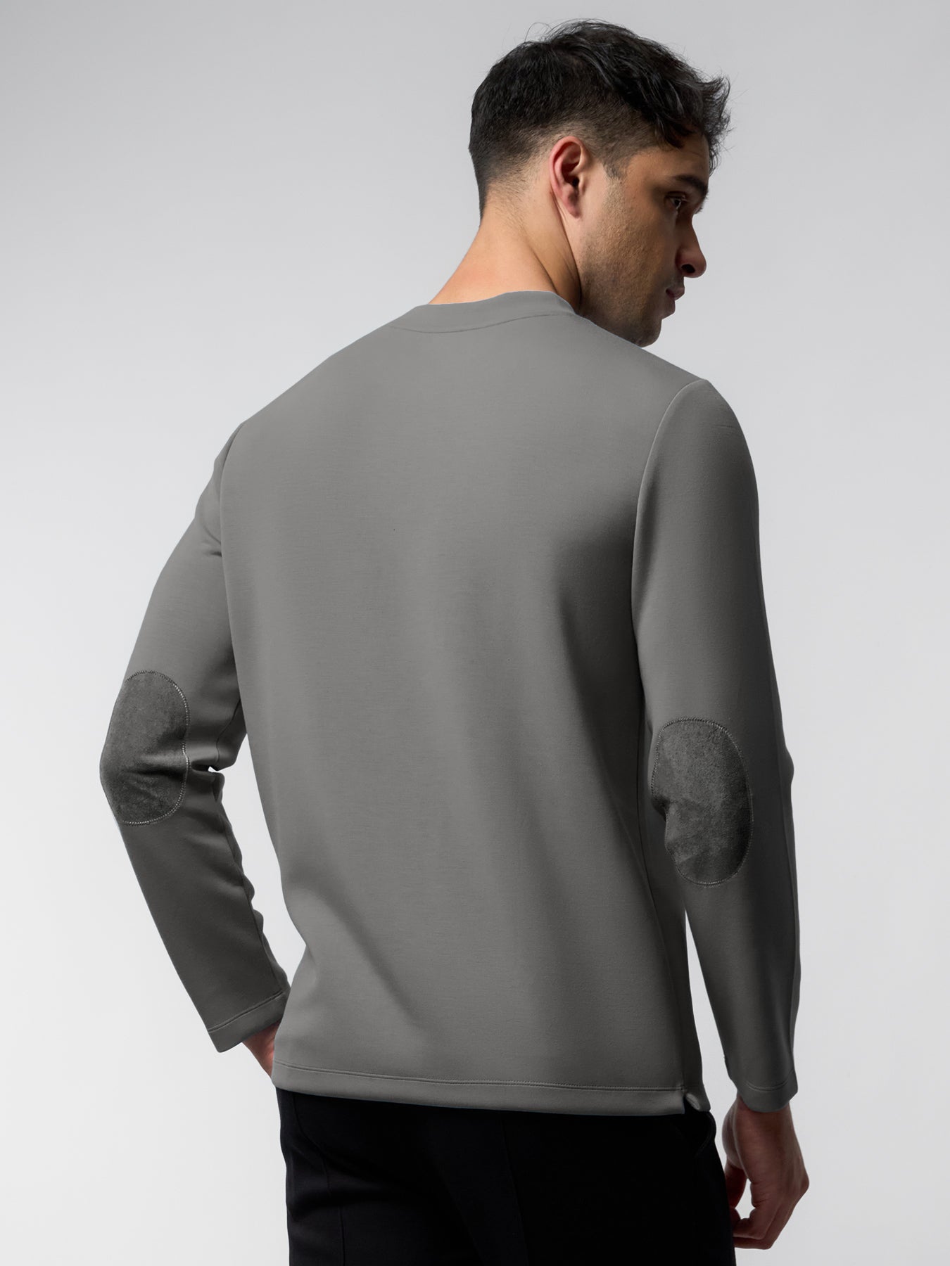 Modal Blend Elbow Patch Long Sleeve Tee:Slim Fit