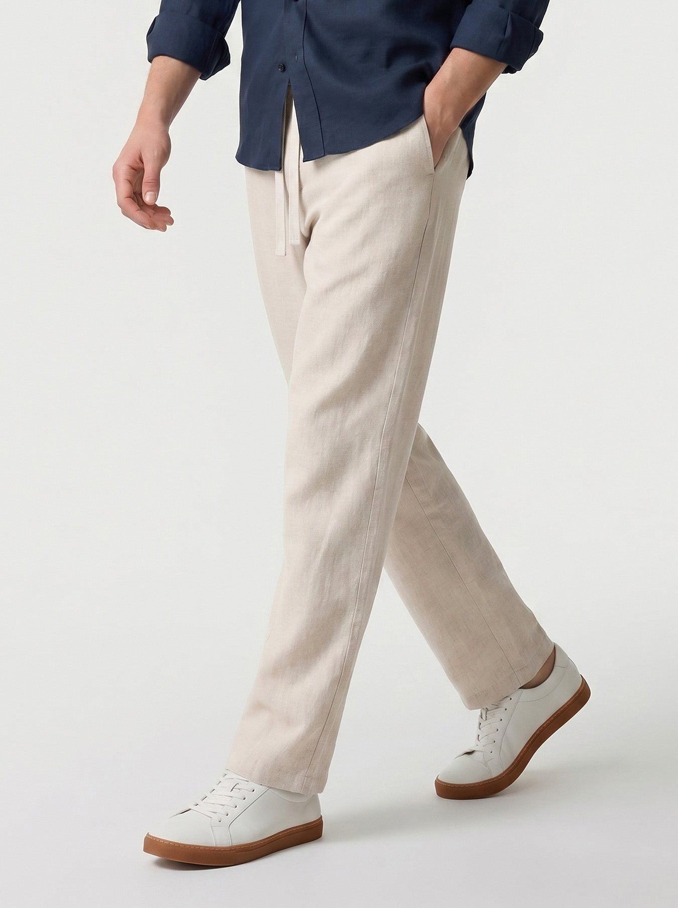 Natural Linen Straight Leg Trousers 32